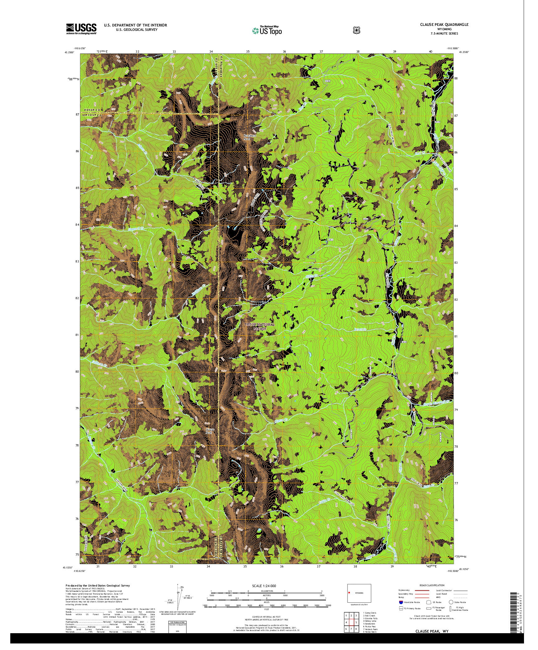 USGS US TOPO 7.5-MINUTE MAP FOR CLAUSE PEAK, WY 2017