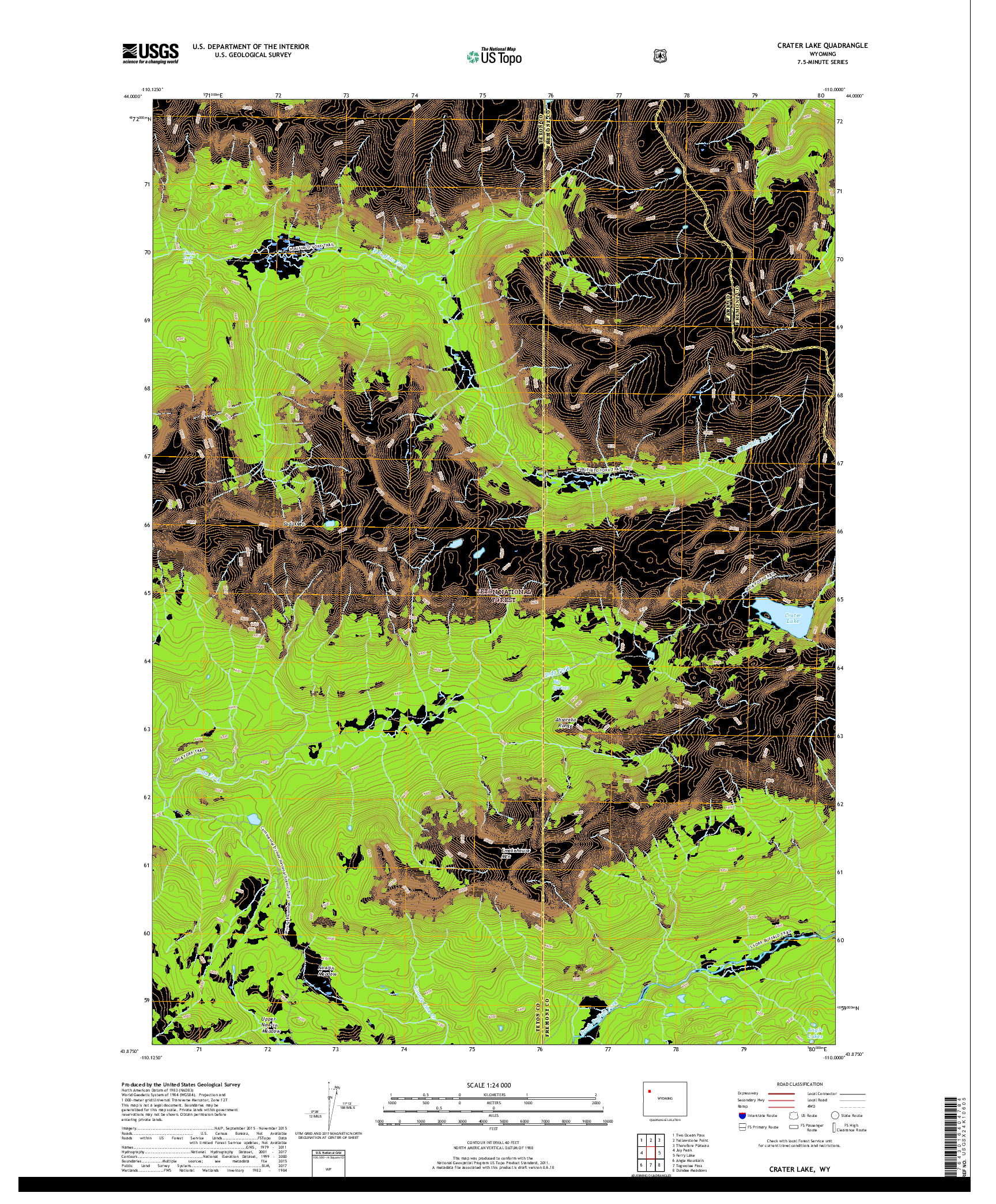 USGS US TOPO 7.5-MINUTE MAP FOR CRATER LAKE, WY 2017