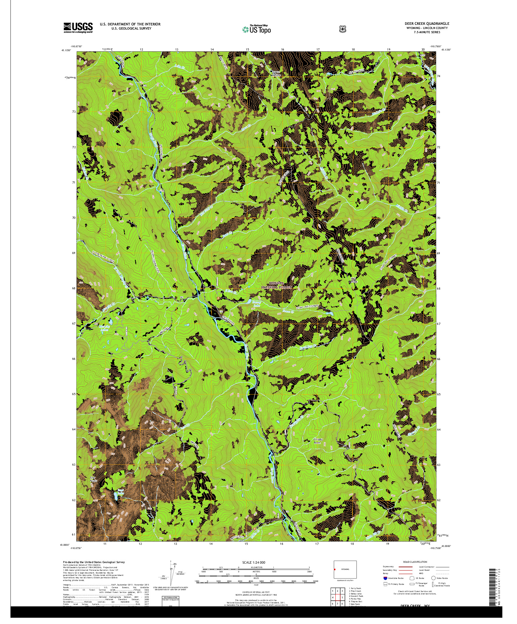 USGS US TOPO 7.5-MINUTE MAP FOR DEER CREEK, WY 2017
