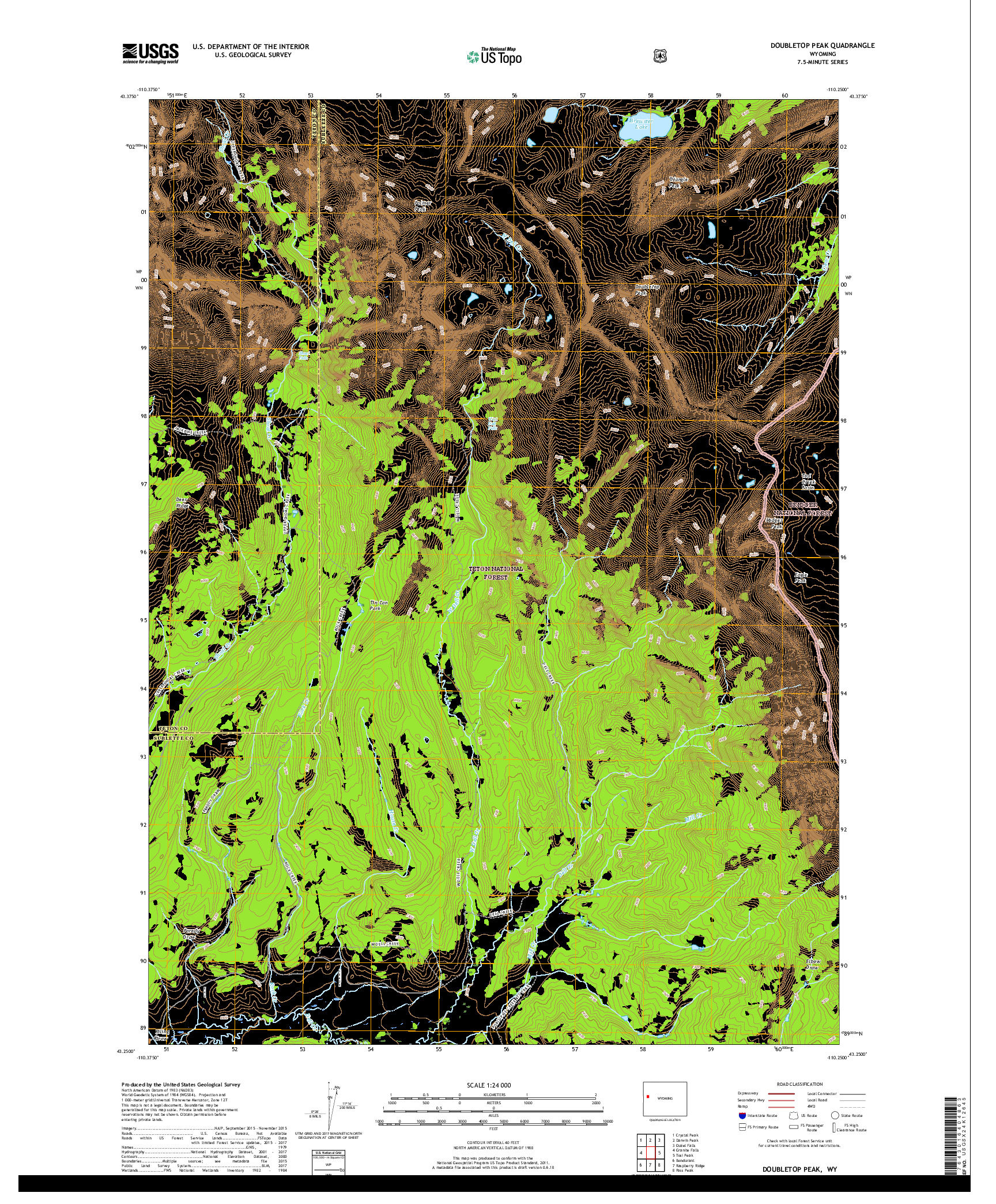 USGS US TOPO 7.5-MINUTE MAP FOR DOUBLETOP PEAK, WY 2017