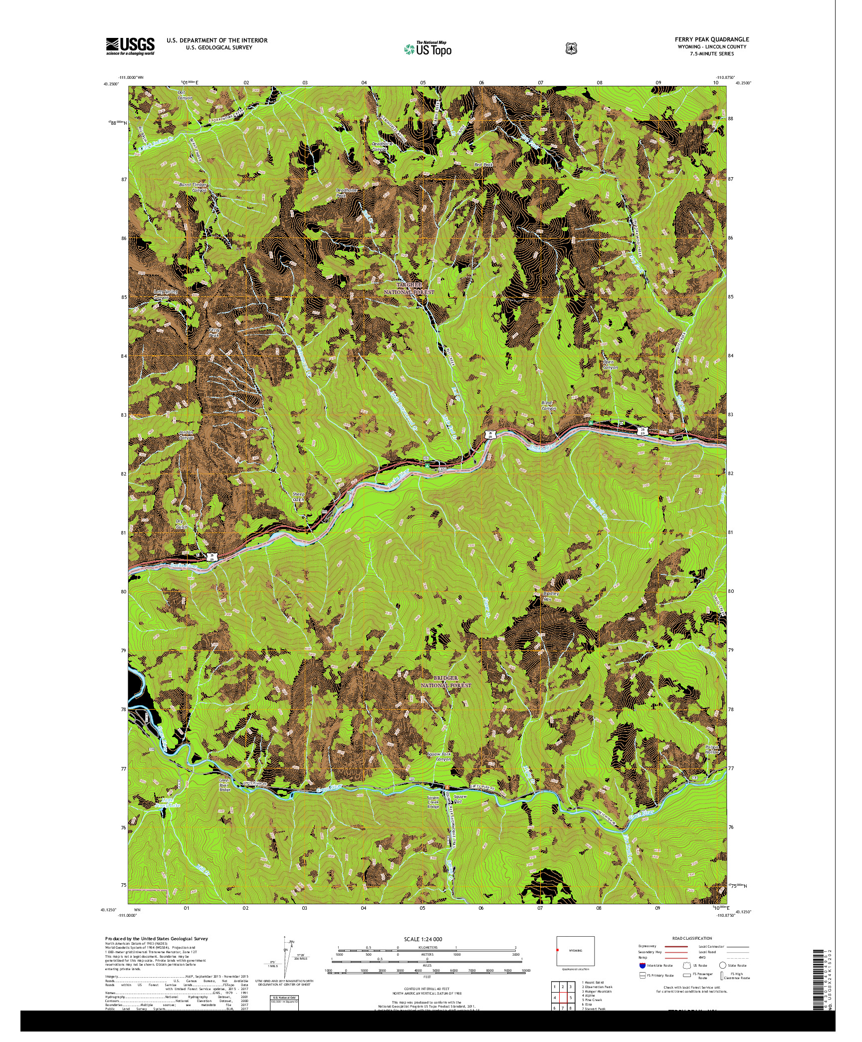 USGS US TOPO 7.5-MINUTE MAP FOR FERRY PEAK, WY 2017