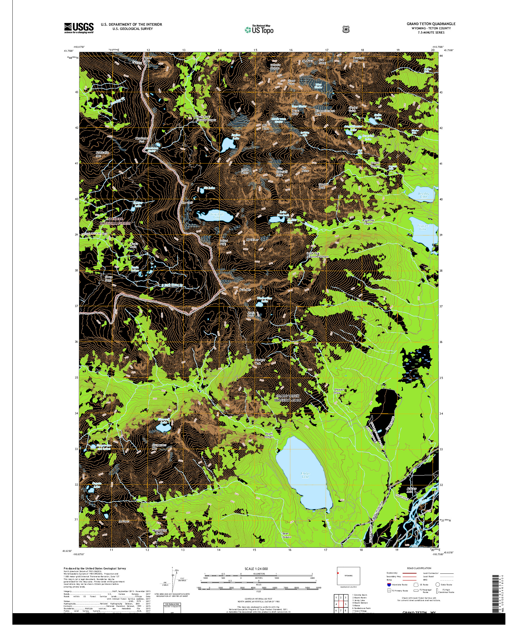 USGS US TOPO 7.5-MINUTE MAP FOR GRAND TETON, WY 2017