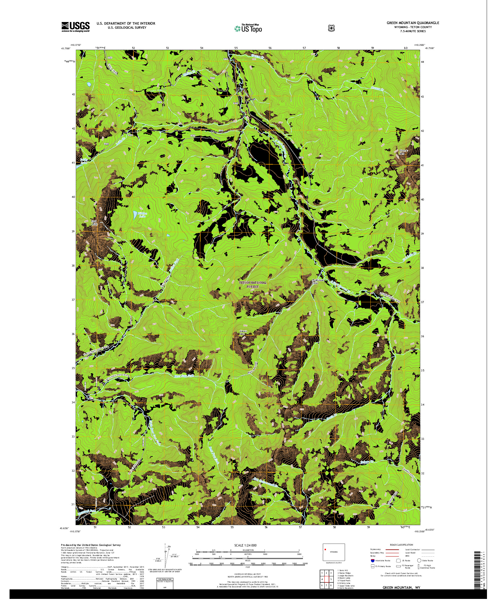 USGS US TOPO 7.5-MINUTE MAP FOR GREEN MOUNTAIN, WY 2017