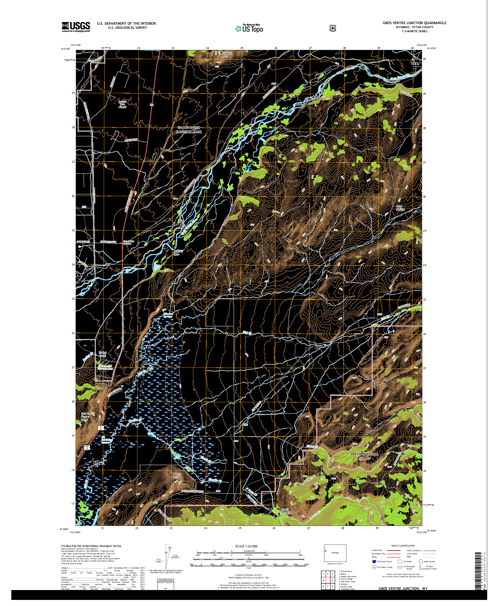 USGS US TOPO 7.5-MINUTE MAP FOR GROS VENTRE JUNCTION, WY 2017