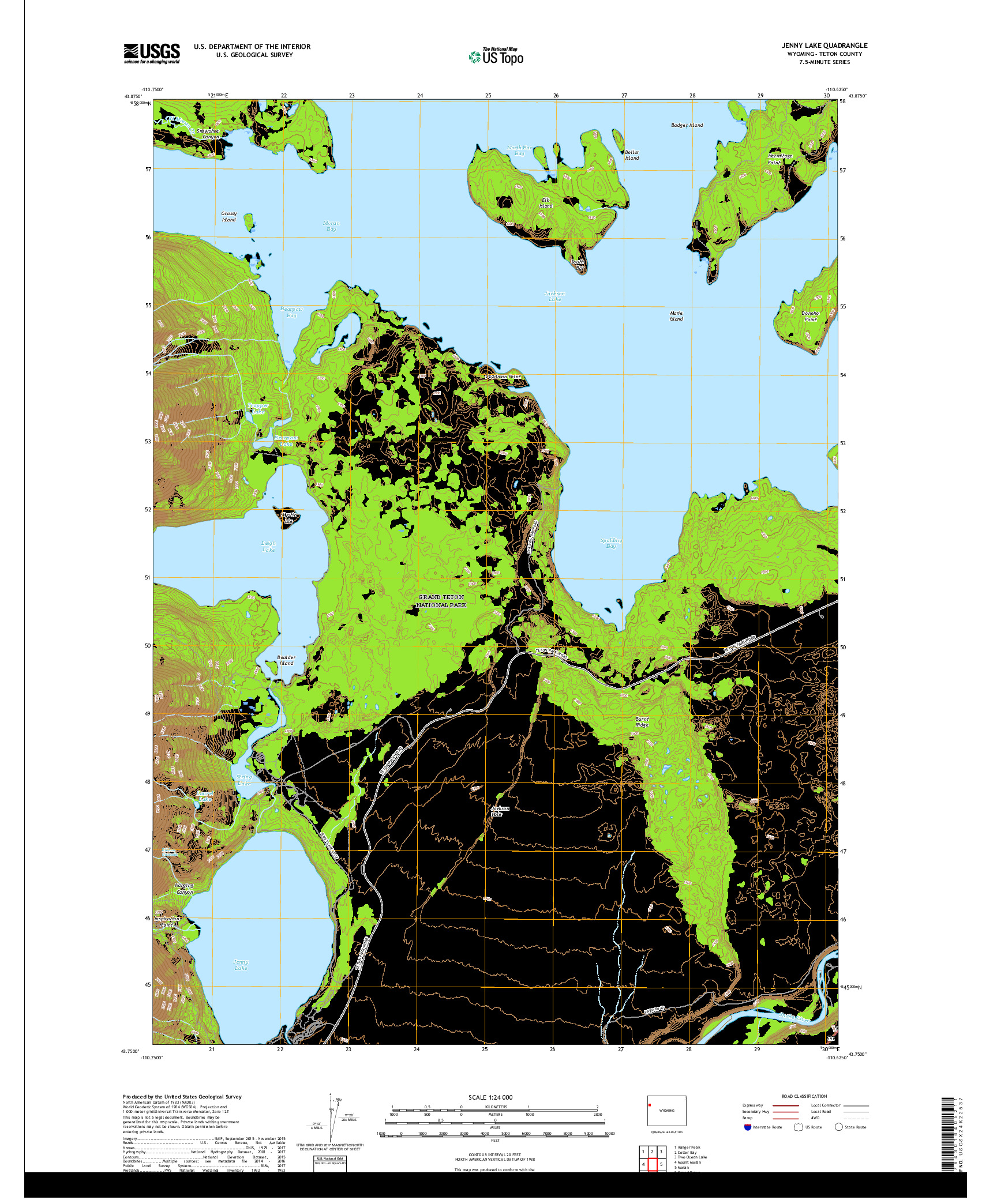 USGS US TOPO 7.5-MINUTE MAP FOR JENNY LAKE, WY 2017