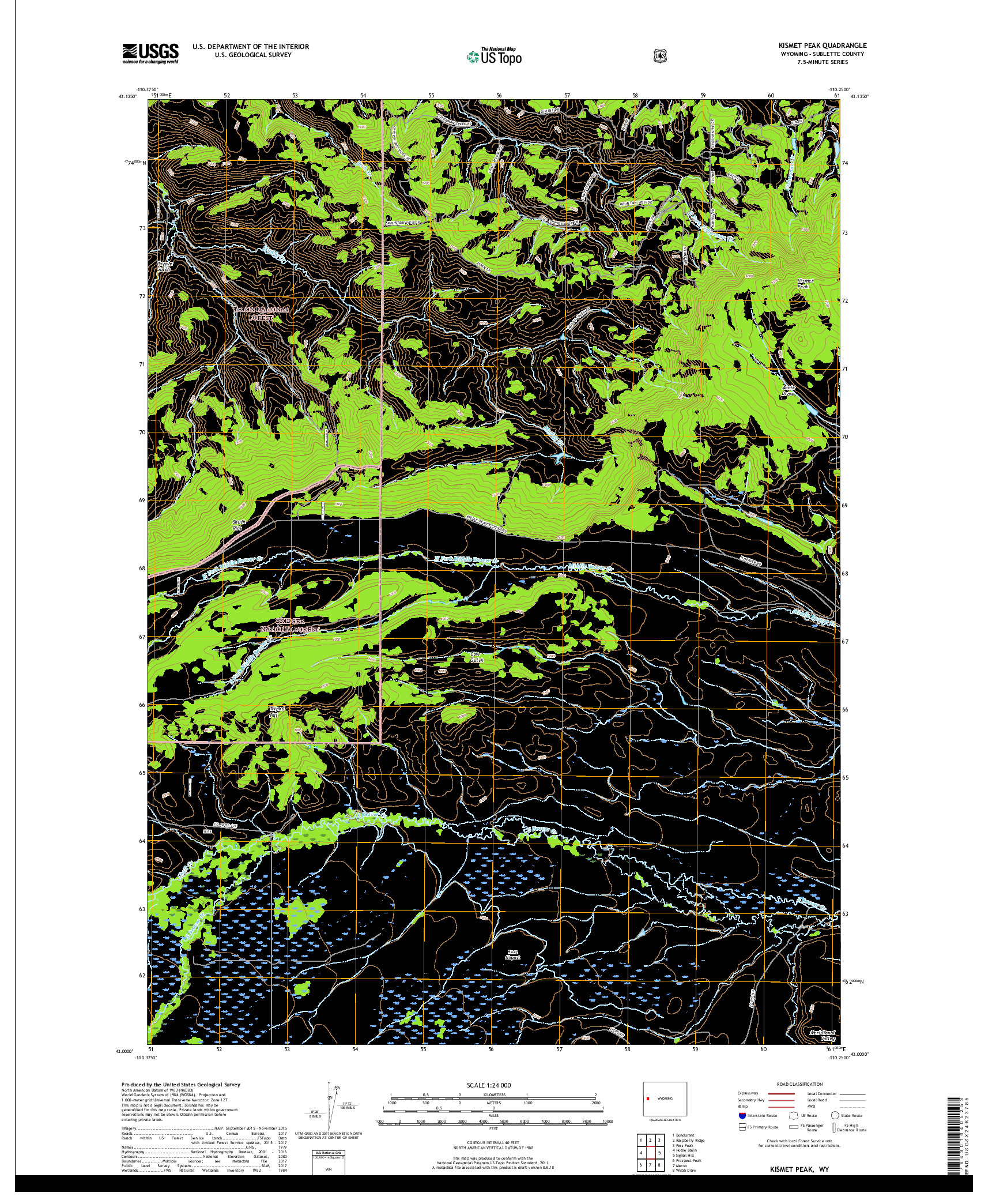 USGS US TOPO 7.5-MINUTE MAP FOR KISMET PEAK, WY 2017