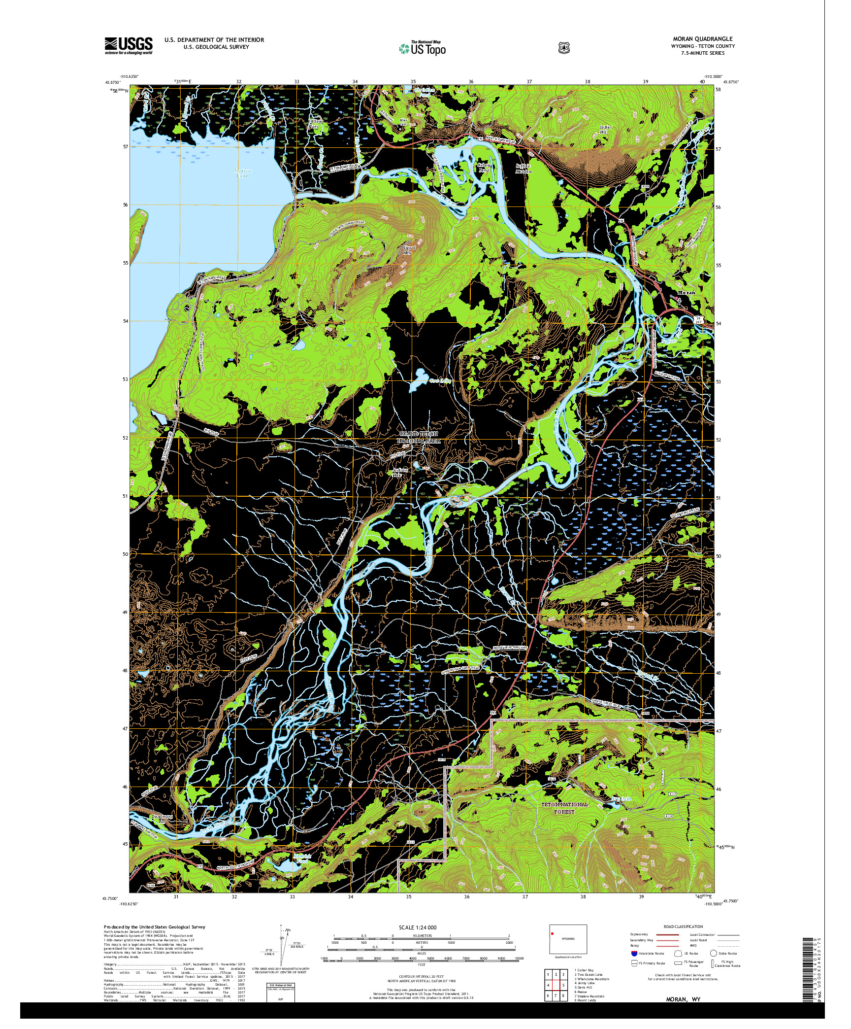 USGS US TOPO 7.5-MINUTE MAP FOR MORAN, WY 2017