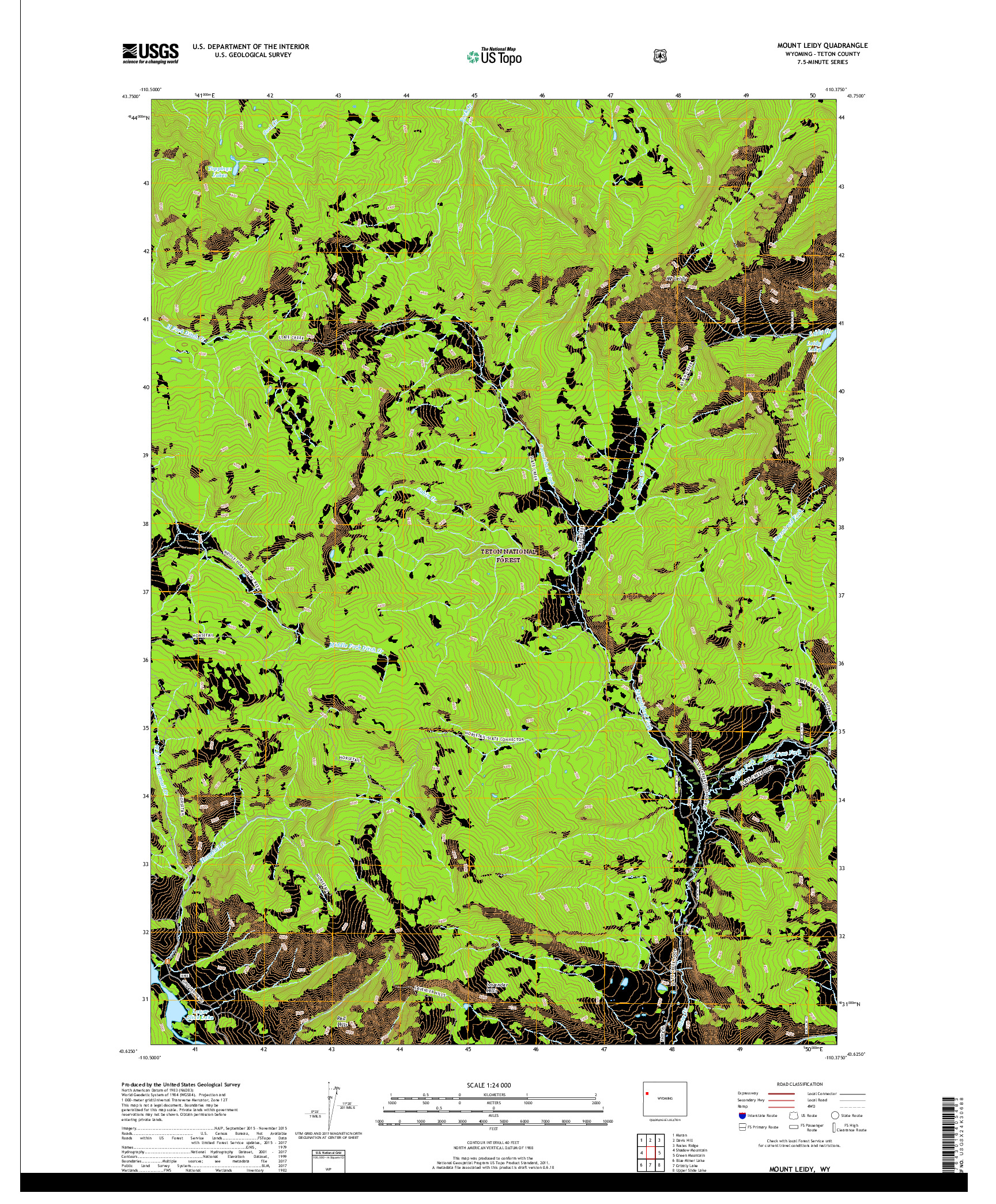 USGS US TOPO 7.5-MINUTE MAP FOR MOUNT LEIDY, WY 2017