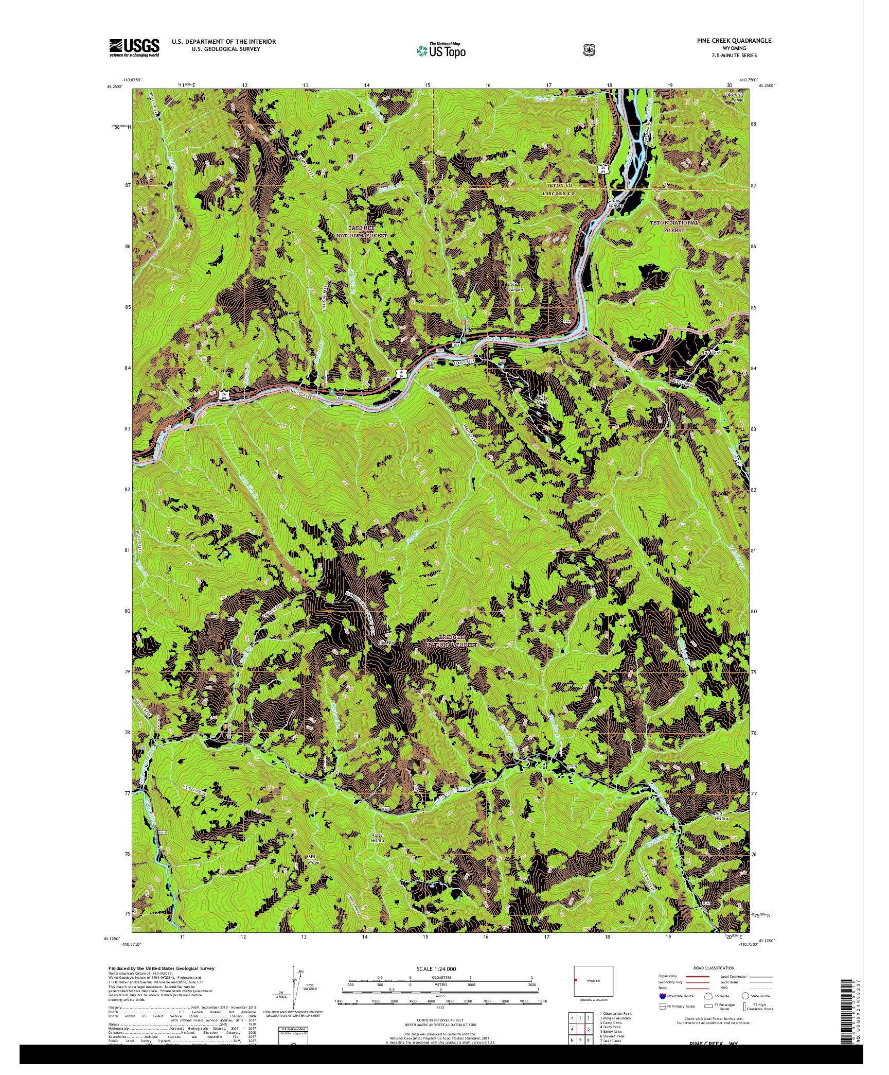 USGS US TOPO 7.5-MINUTE MAP FOR PINE CREEK, WY 2017