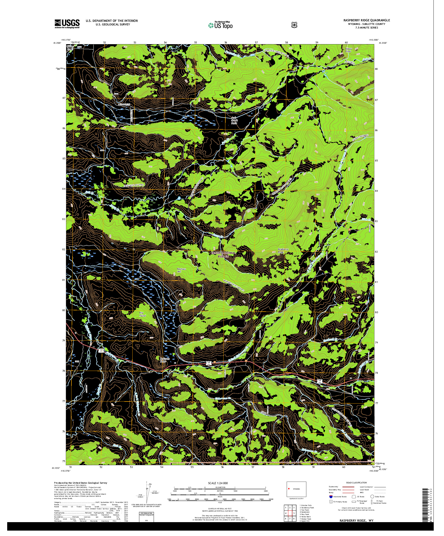 USGS US TOPO 7.5-MINUTE MAP FOR RASPBERRY RIDGE, WY 2017