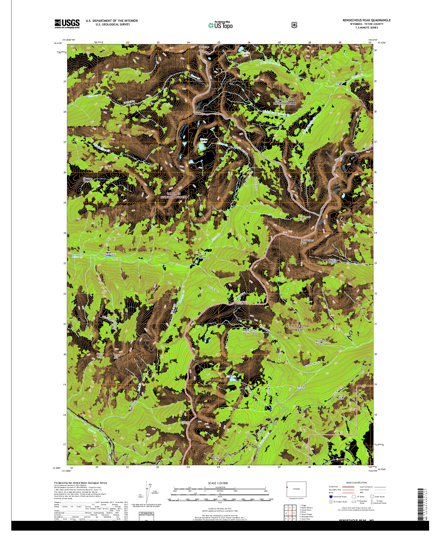 USGS US TOPO 7.5-MINUTE MAP FOR RENDEZVOUS PEAK, WY 2017