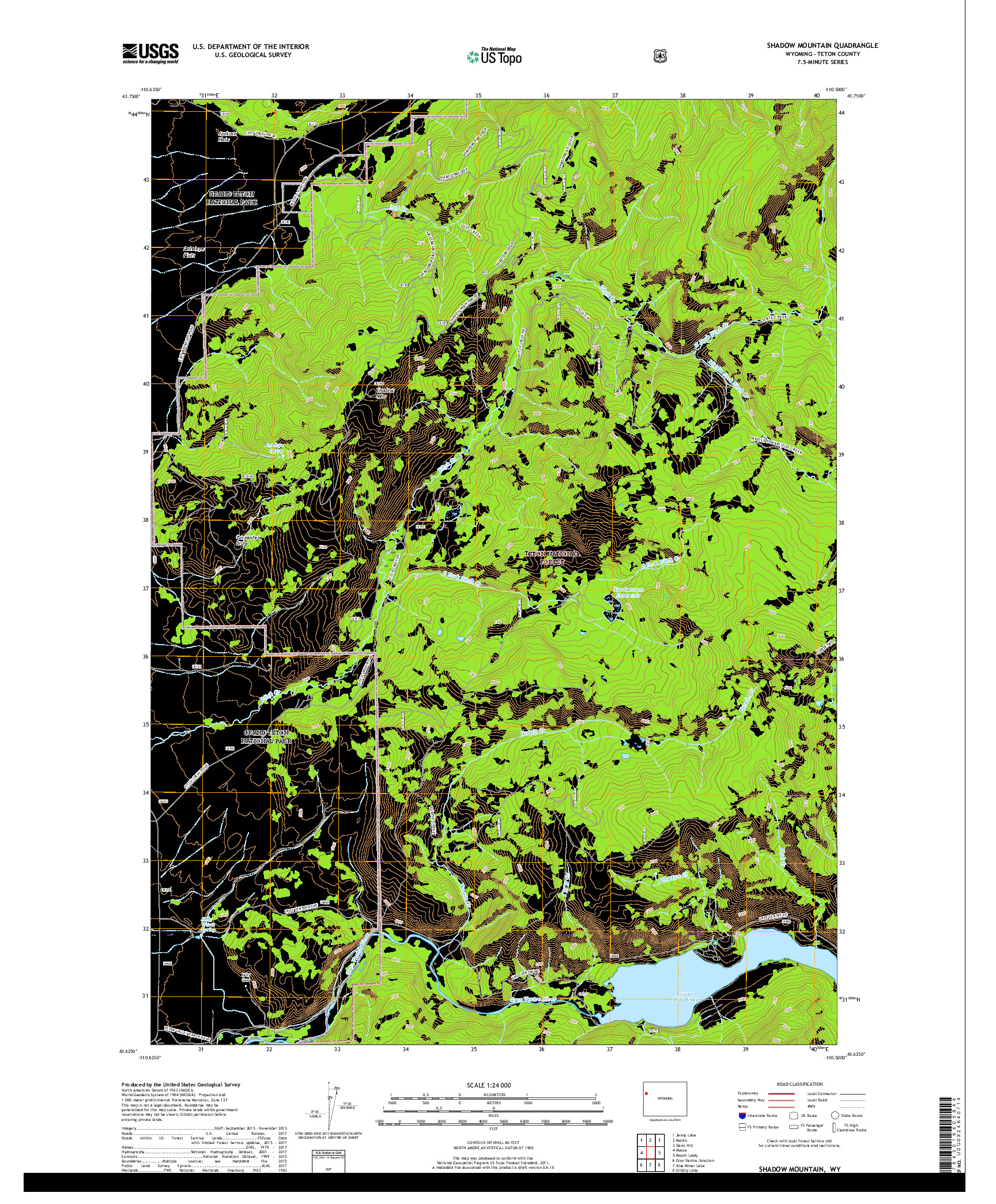 USGS US TOPO 7.5-MINUTE MAP FOR SHADOW MOUNTAIN, WY 2017