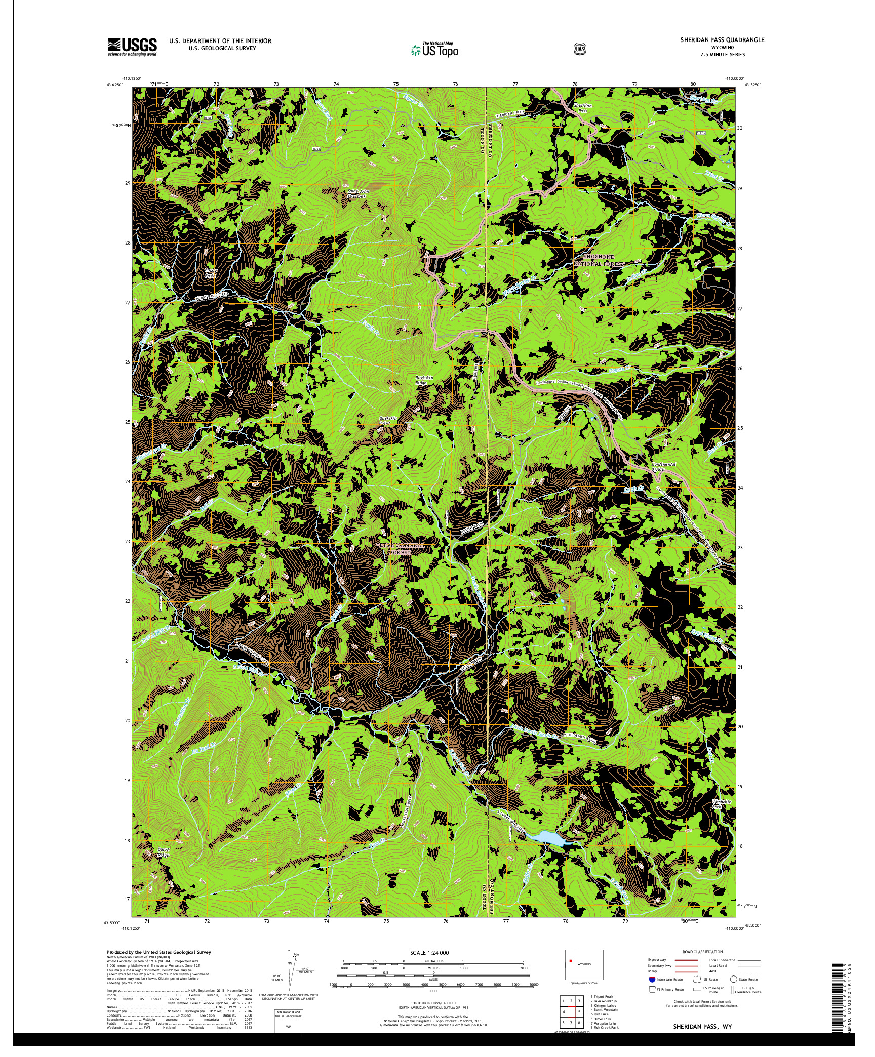 USGS US TOPO 7.5-MINUTE MAP FOR SHERIDAN PASS, WY 2017