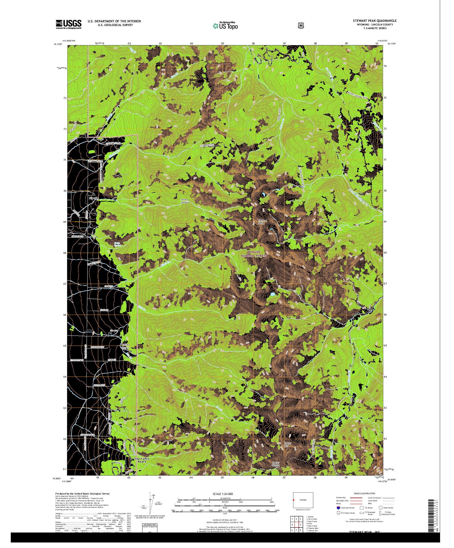 USGS US TOPO 7.5-MINUTE MAP FOR STEWART PEAK, WY 2017
