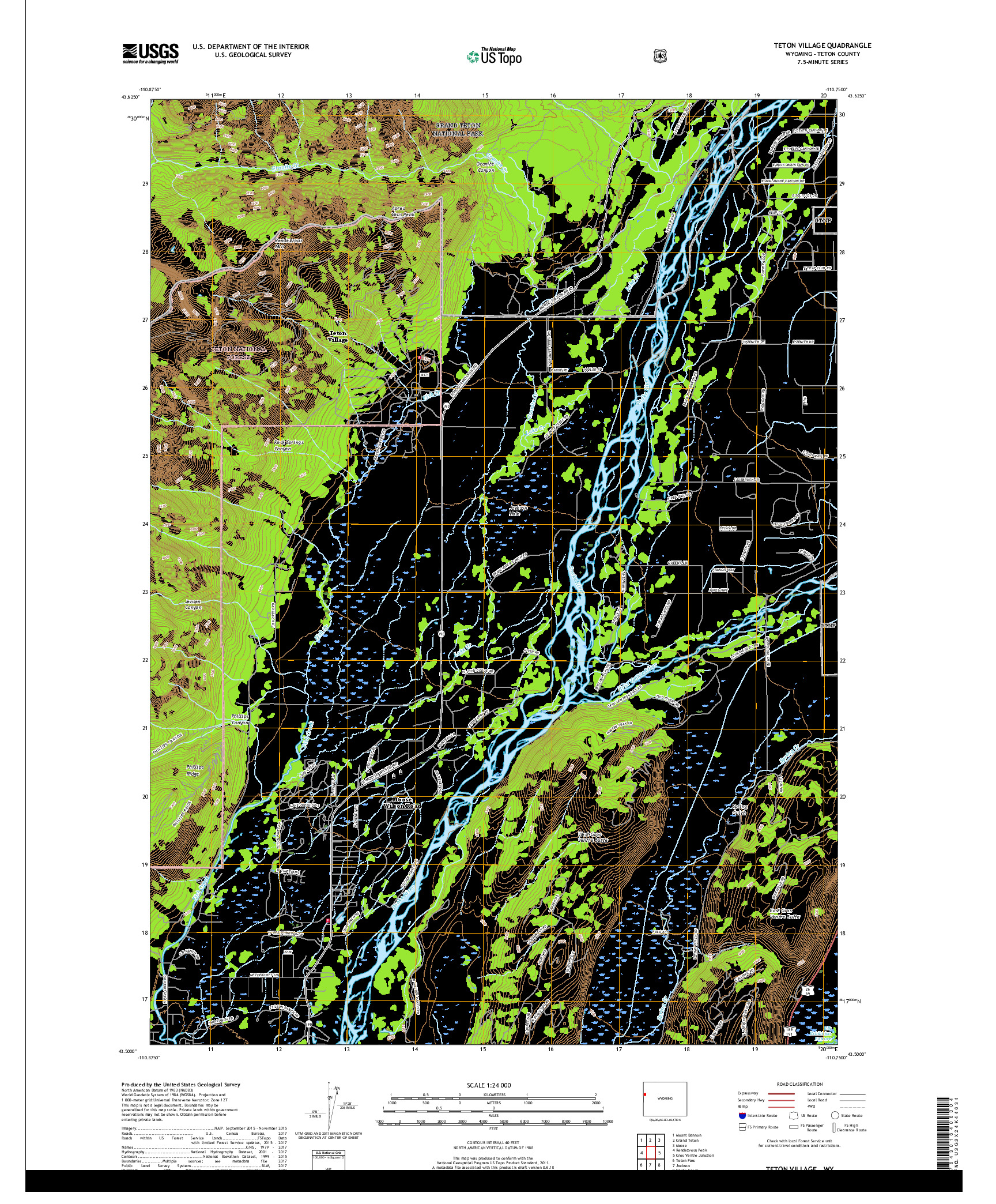 USGS US TOPO 7.5-MINUTE MAP FOR TETON VILLAGE, WY 2017