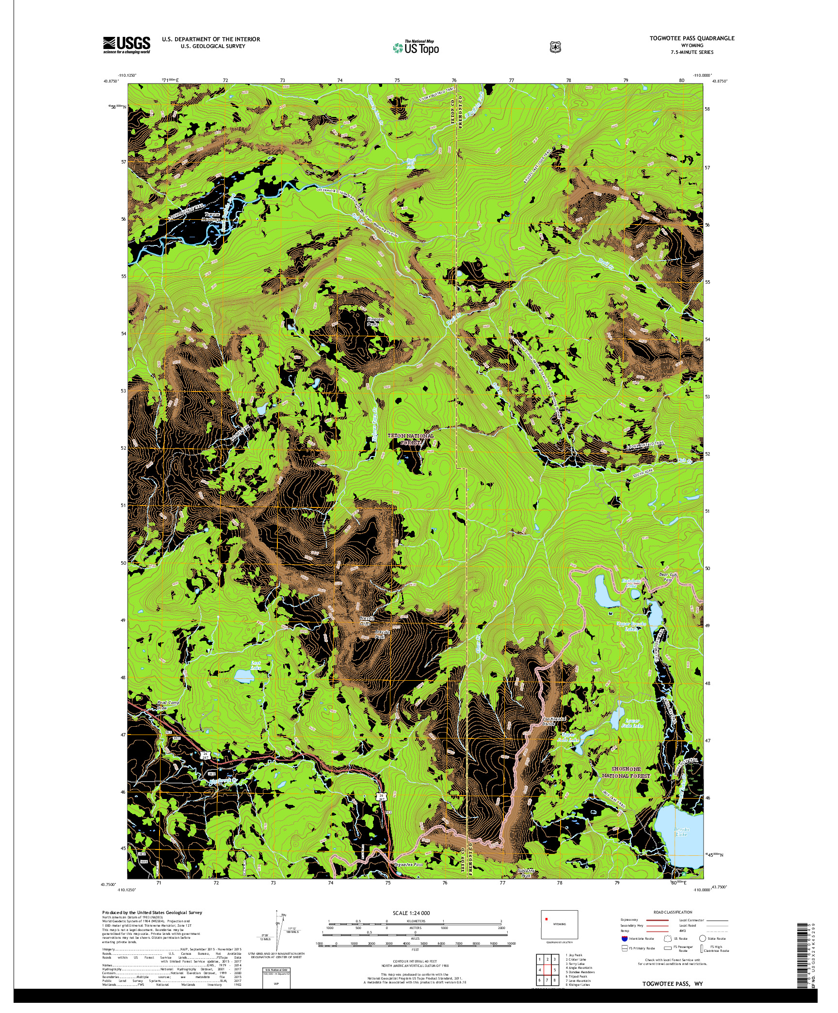 USGS US TOPO 7.5-MINUTE MAP FOR TOGWOTEE PASS, WY 2017