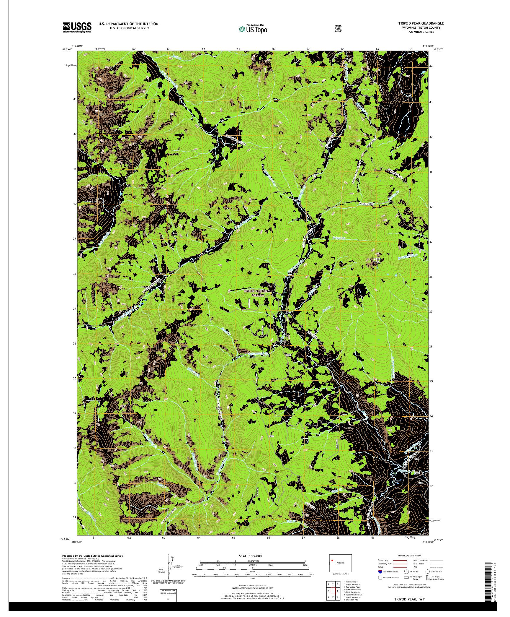 USGS US TOPO 7.5-MINUTE MAP FOR TRIPOD PEAK, WY 2017