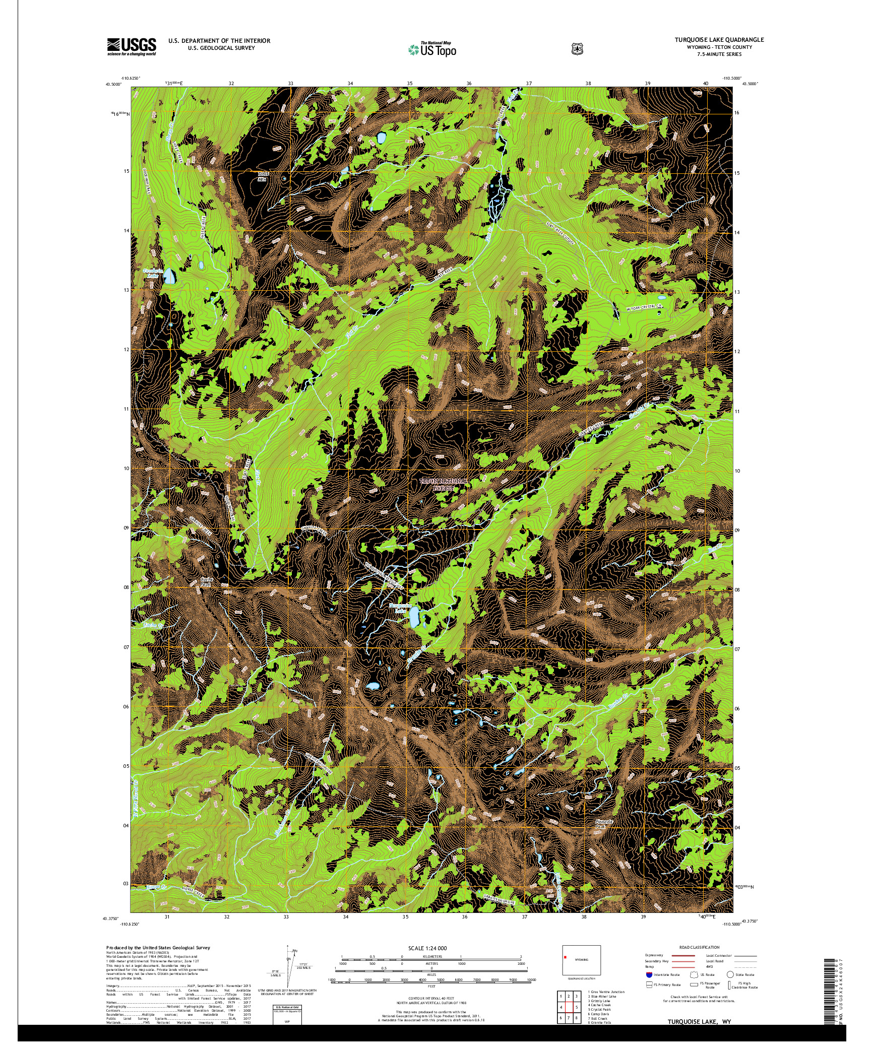 USGS US TOPO 7.5-MINUTE MAP FOR TURQUOISE LAKE, WY 2017