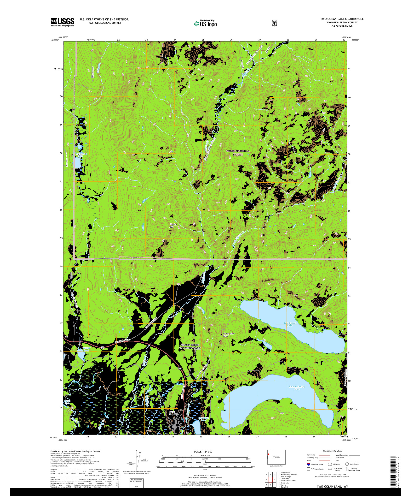 USGS US TOPO 7.5-MINUTE MAP FOR TWO OCEAN LAKE, WY 2017