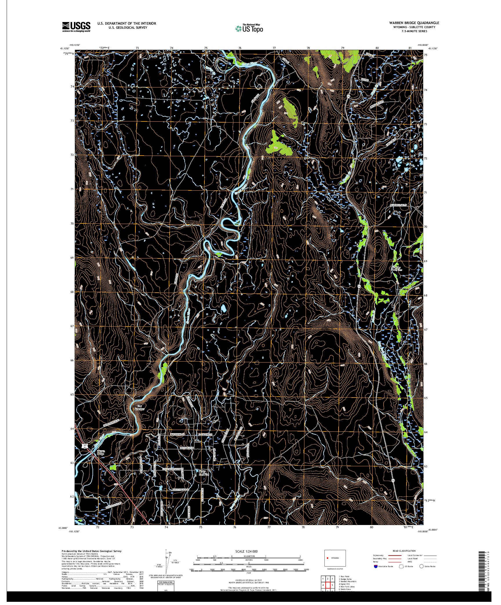 USGS US TOPO 7.5-MINUTE MAP FOR WARREN BRIDGE, WY 2017