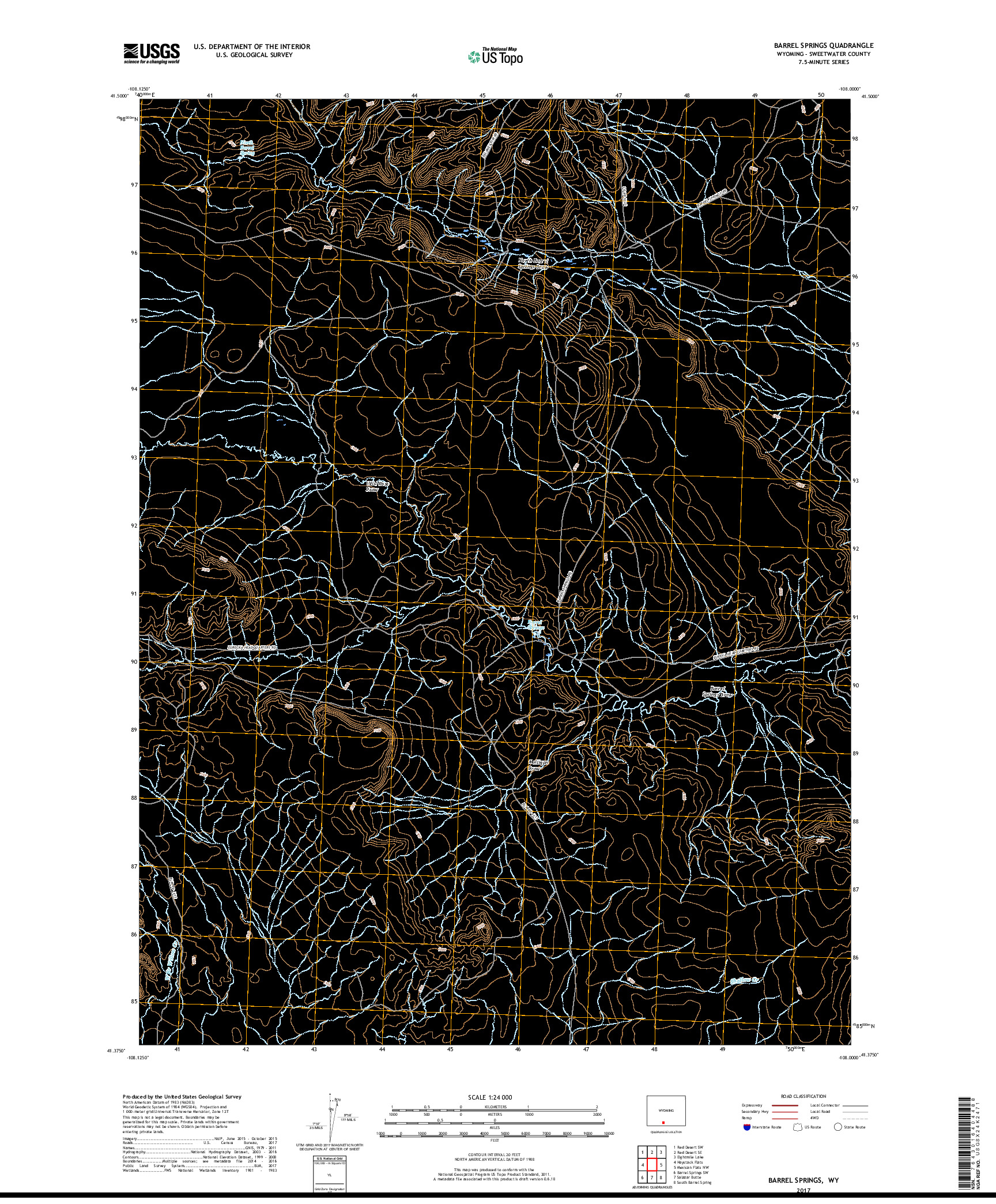 USGS US TOPO 7.5-MINUTE MAP FOR BARREL SPRINGS, WY 2017