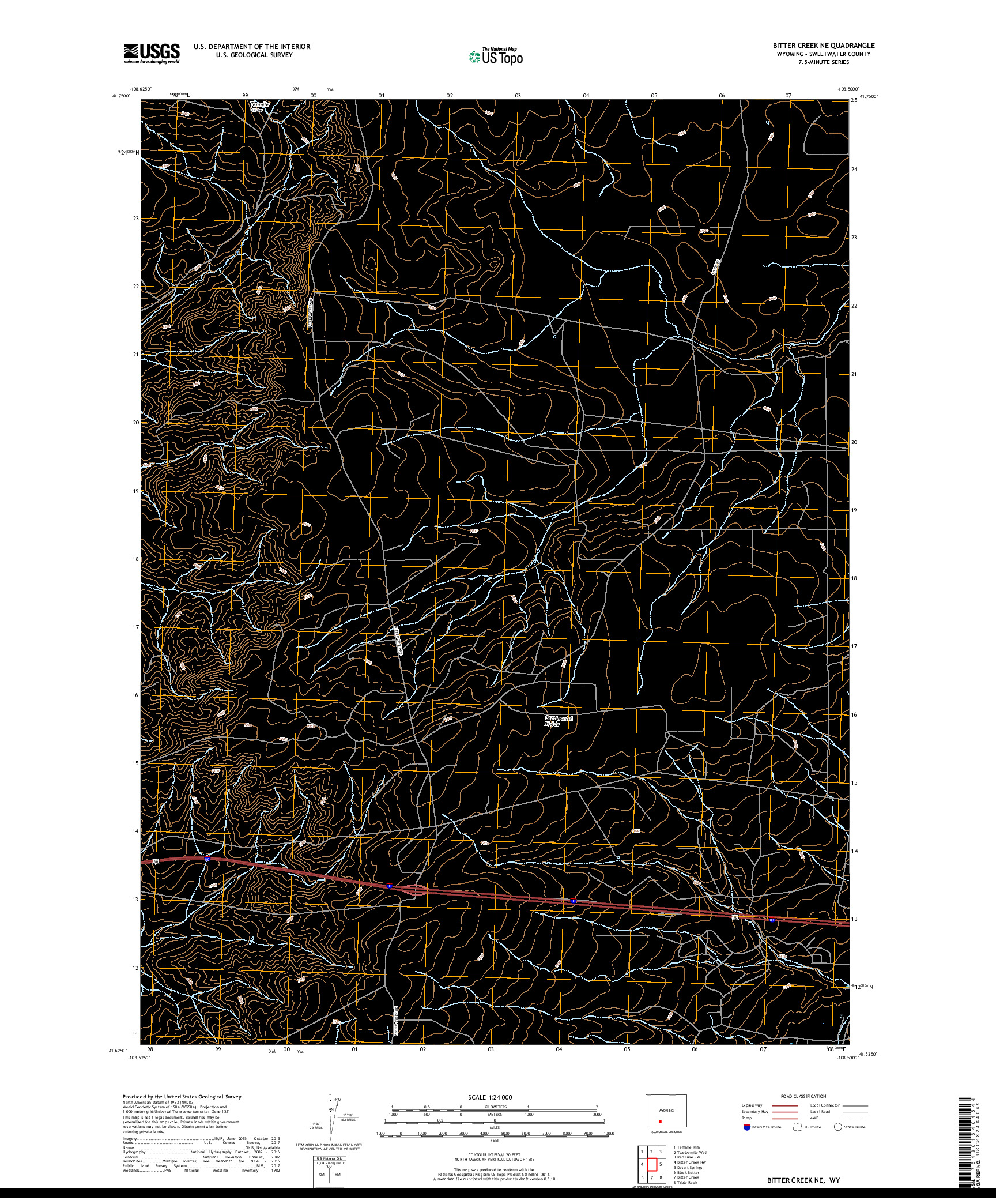 USGS US TOPO 7.5-MINUTE MAP FOR BITTER CREEK NE, WY 2017