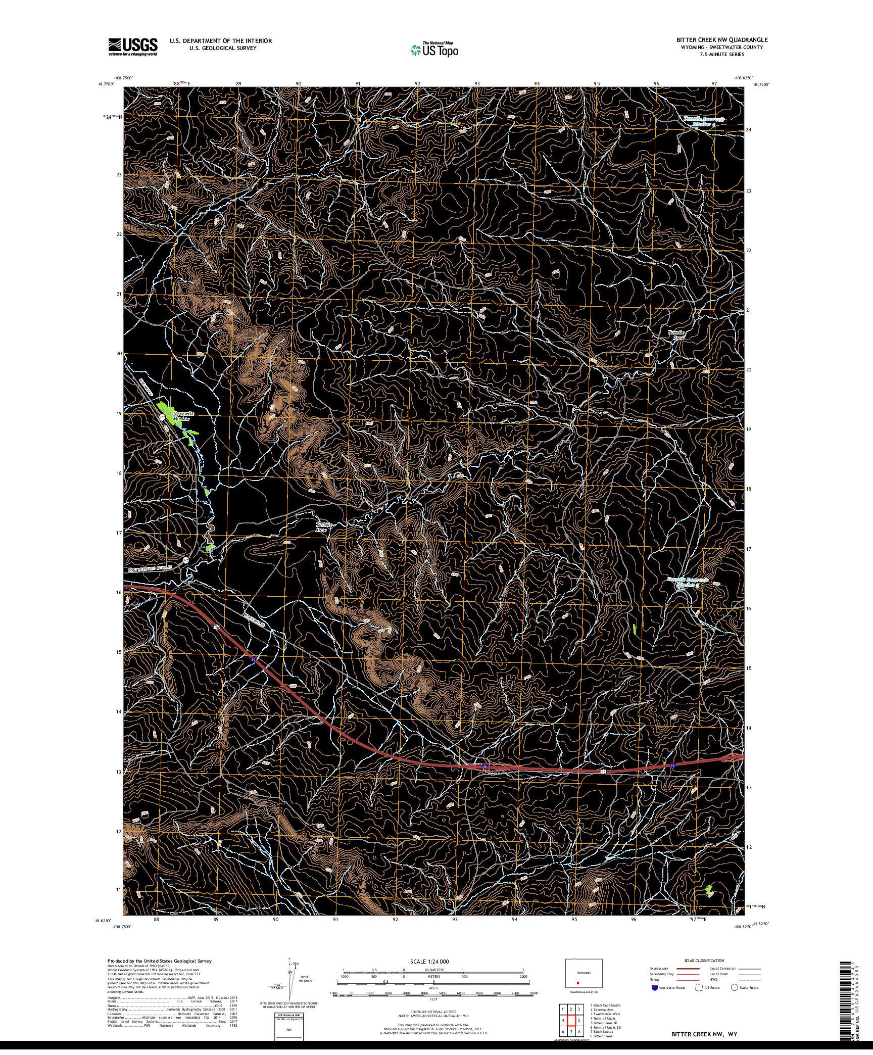 USGS US TOPO 7.5-MINUTE MAP FOR BITTER CREEK NW, WY 2017