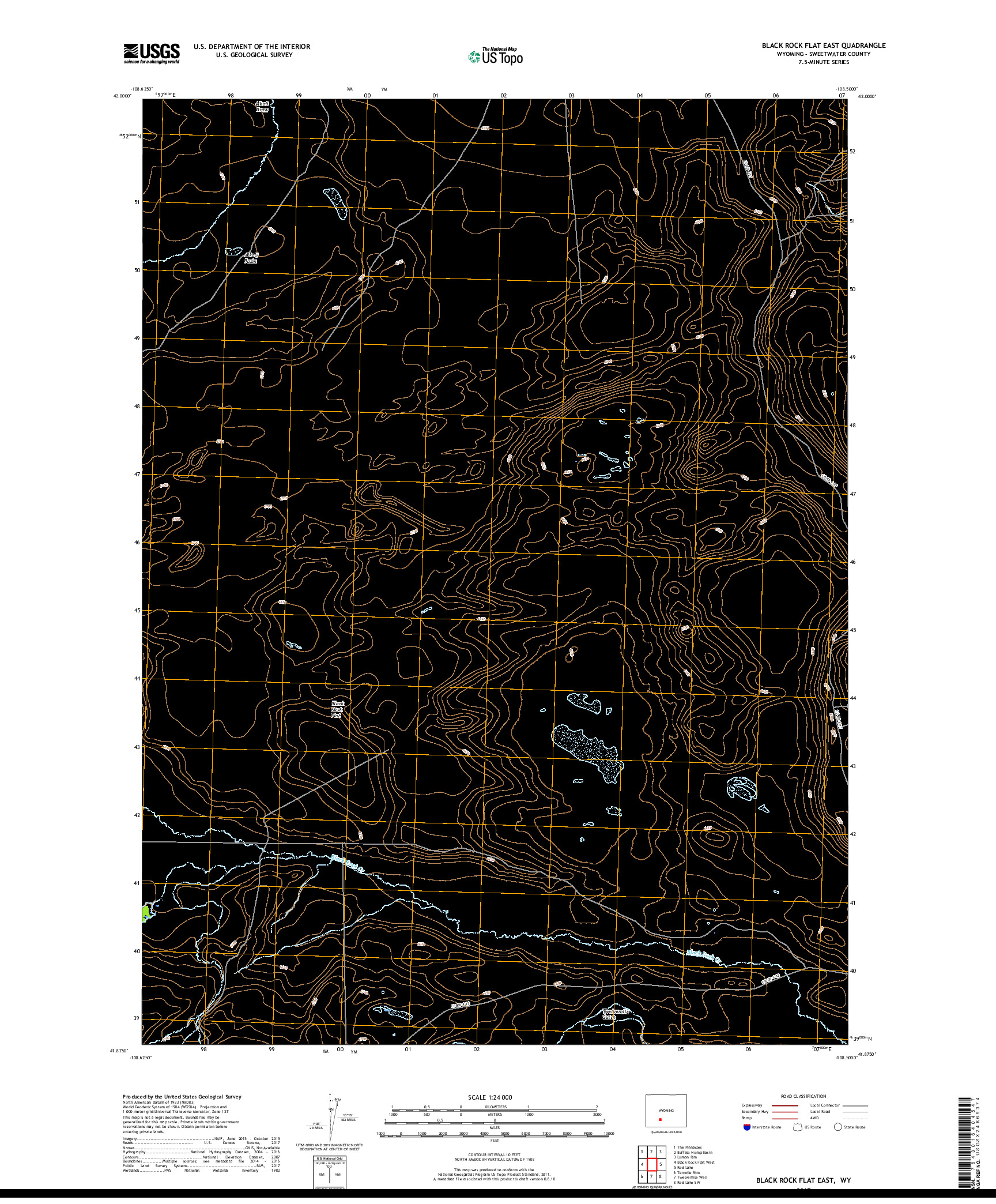 USGS US TOPO 7.5-MINUTE MAP FOR BLACK ROCK FLAT EAST, WY 2017