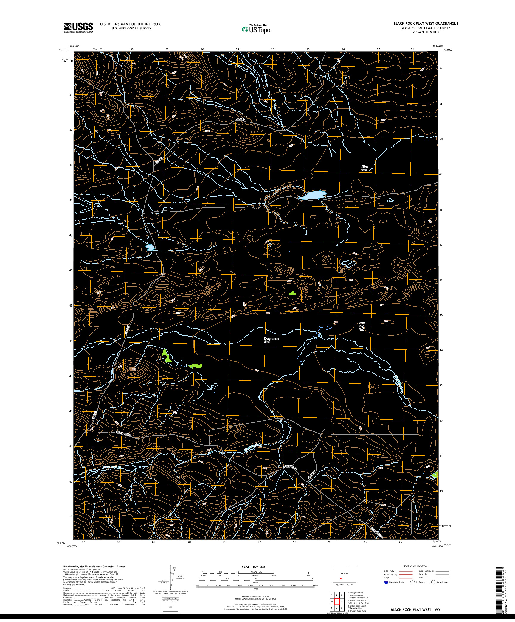 USGS US TOPO 7.5-MINUTE MAP FOR BLACK ROCK FLAT WEST, WY 2017