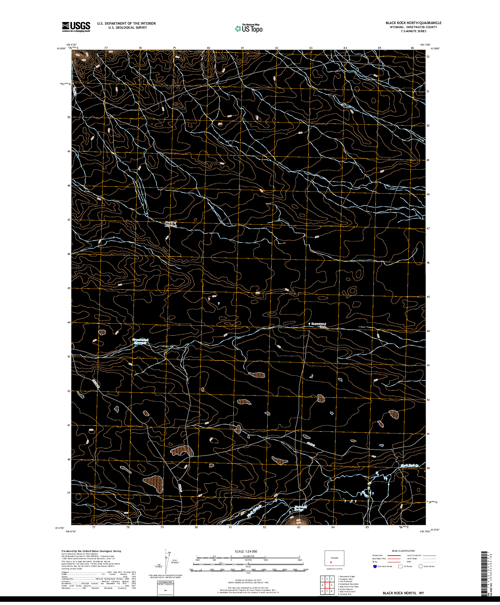 USGS US TOPO 7.5-MINUTE MAP FOR BLACK ROCK NORTH, WY 2017