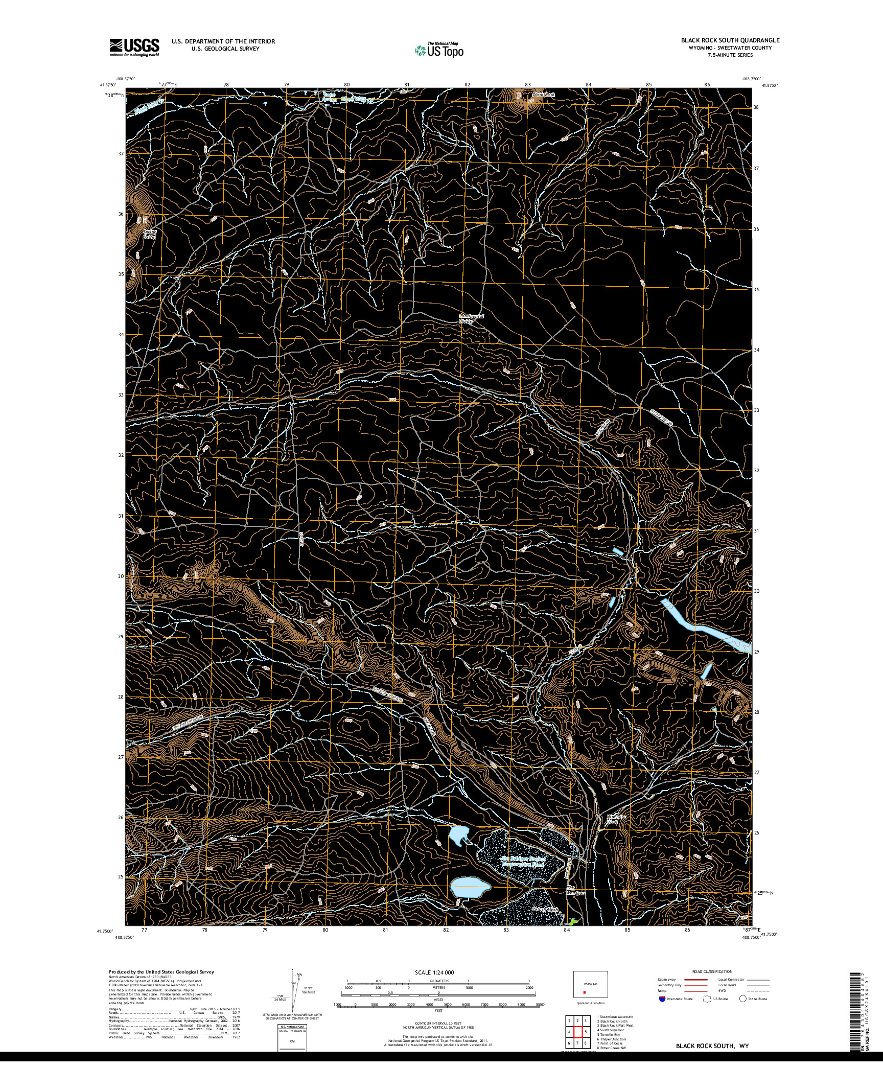 USGS US TOPO 7.5-MINUTE MAP FOR BLACK ROCK SOUTH, WY 2017