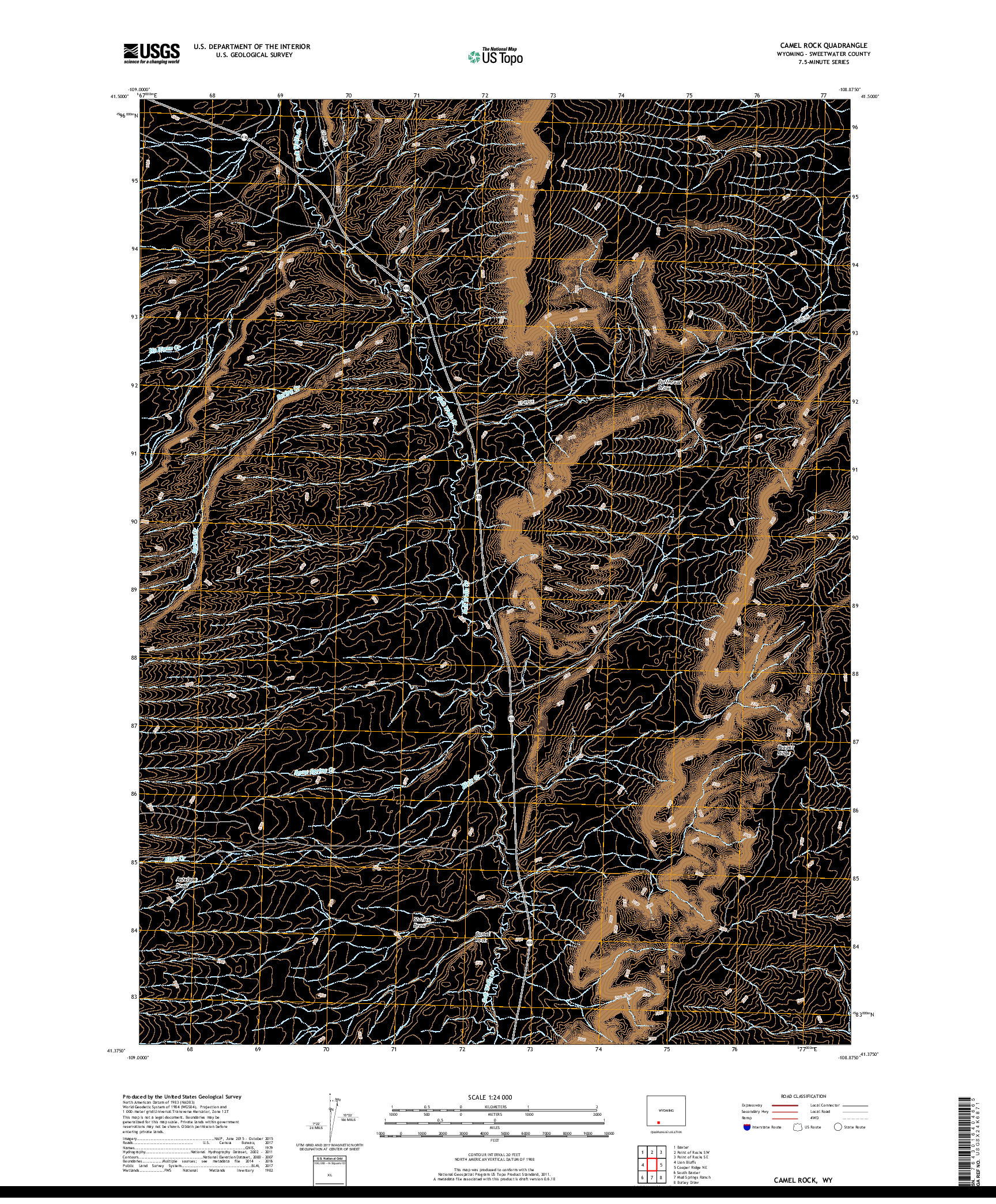 USGS US TOPO 7.5-MINUTE MAP FOR CAMEL ROCK, WY 2017