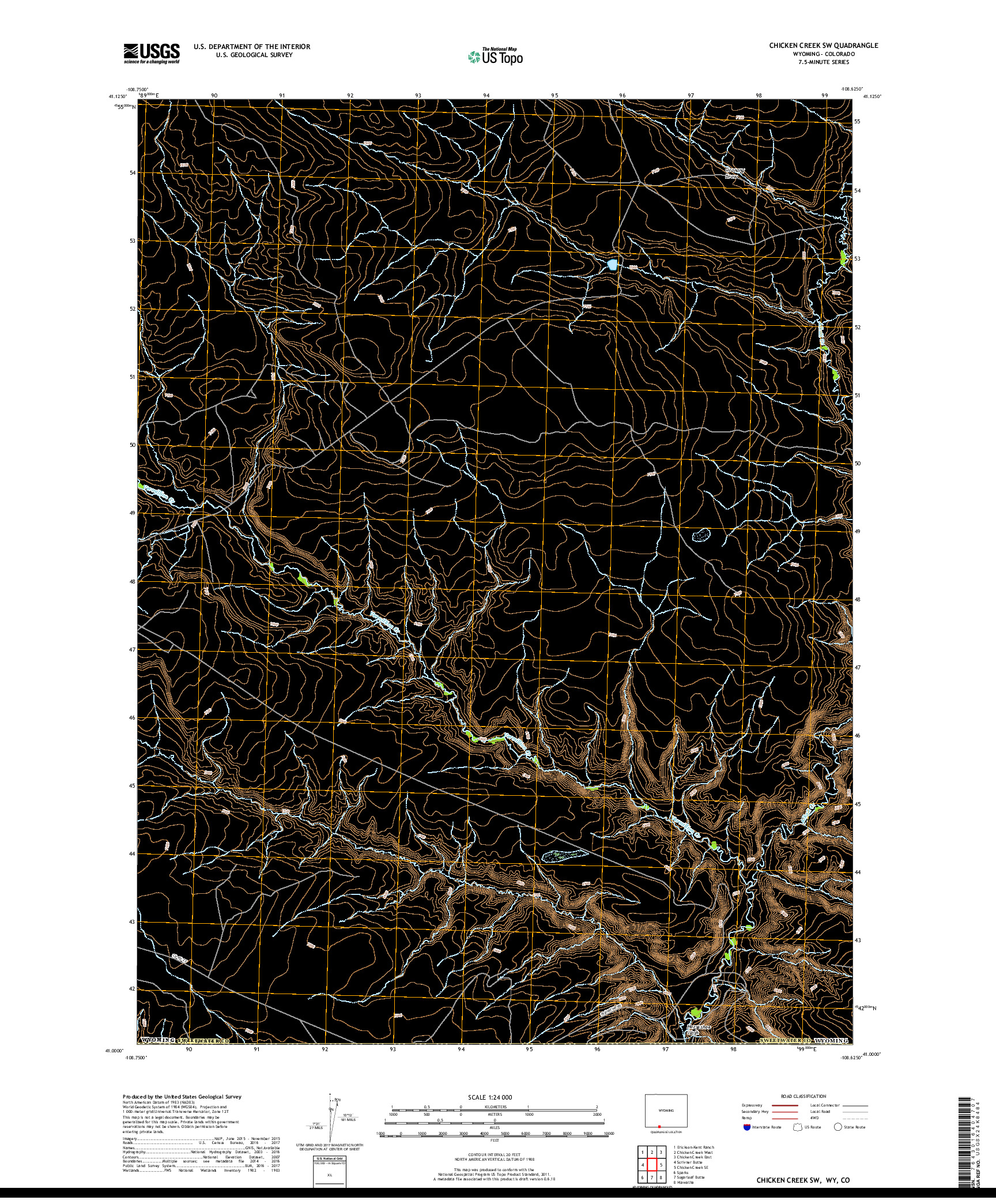 USGS US TOPO 7.5-MINUTE MAP FOR CHICKEN CREEK SW, WY,CO 2017