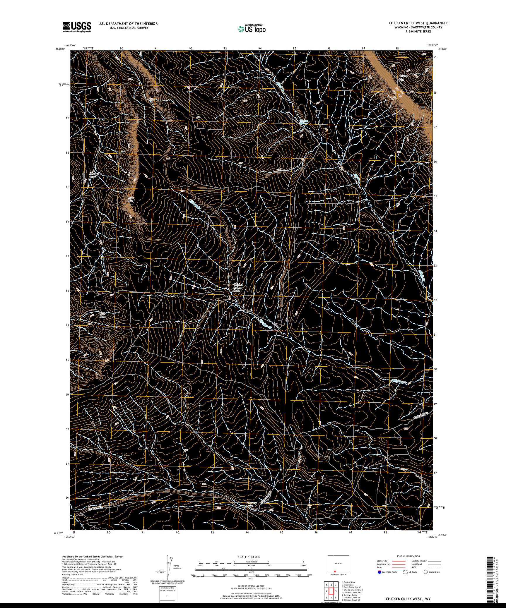 USGS US TOPO 7.5-MINUTE MAP FOR CHICKEN CREEK WEST, WY 2017