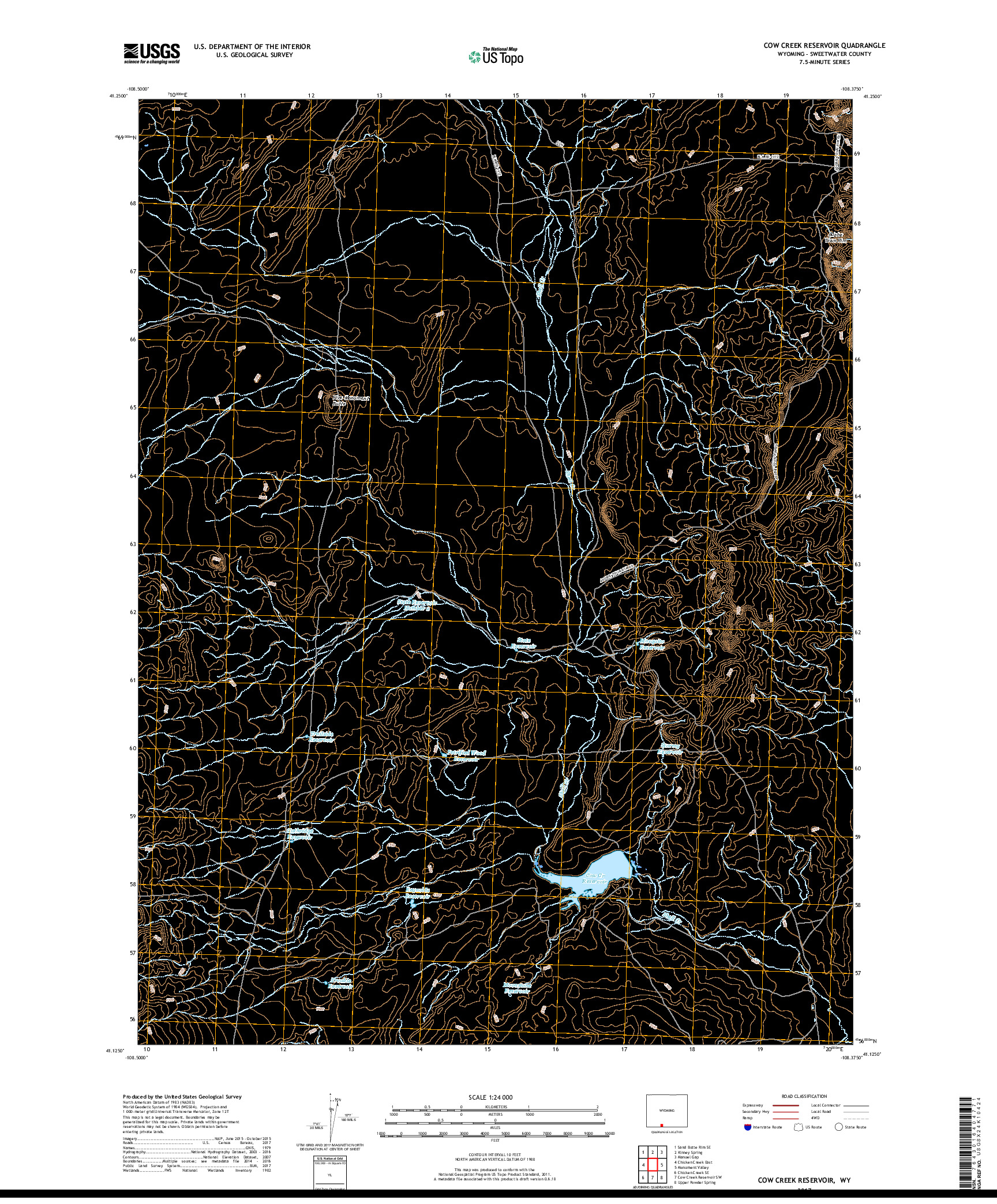 USGS US TOPO 7.5-MINUTE MAP FOR COW CREEK RESERVOIR, WY 2017