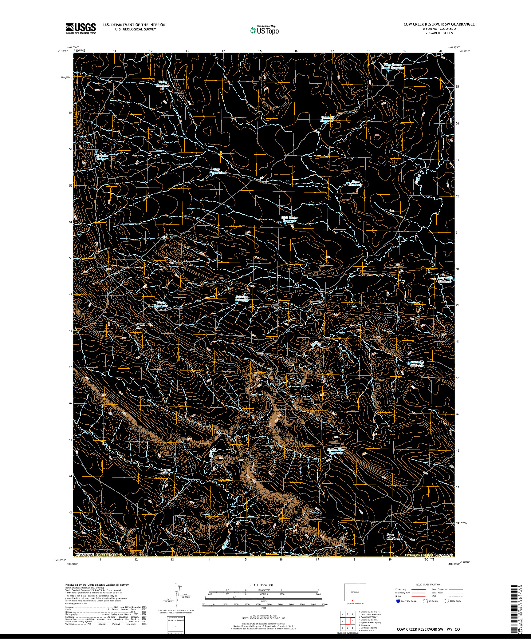 USGS US TOPO 7.5-MINUTE MAP FOR COW CREEK RESERVOIR SW, WY,CO 2017