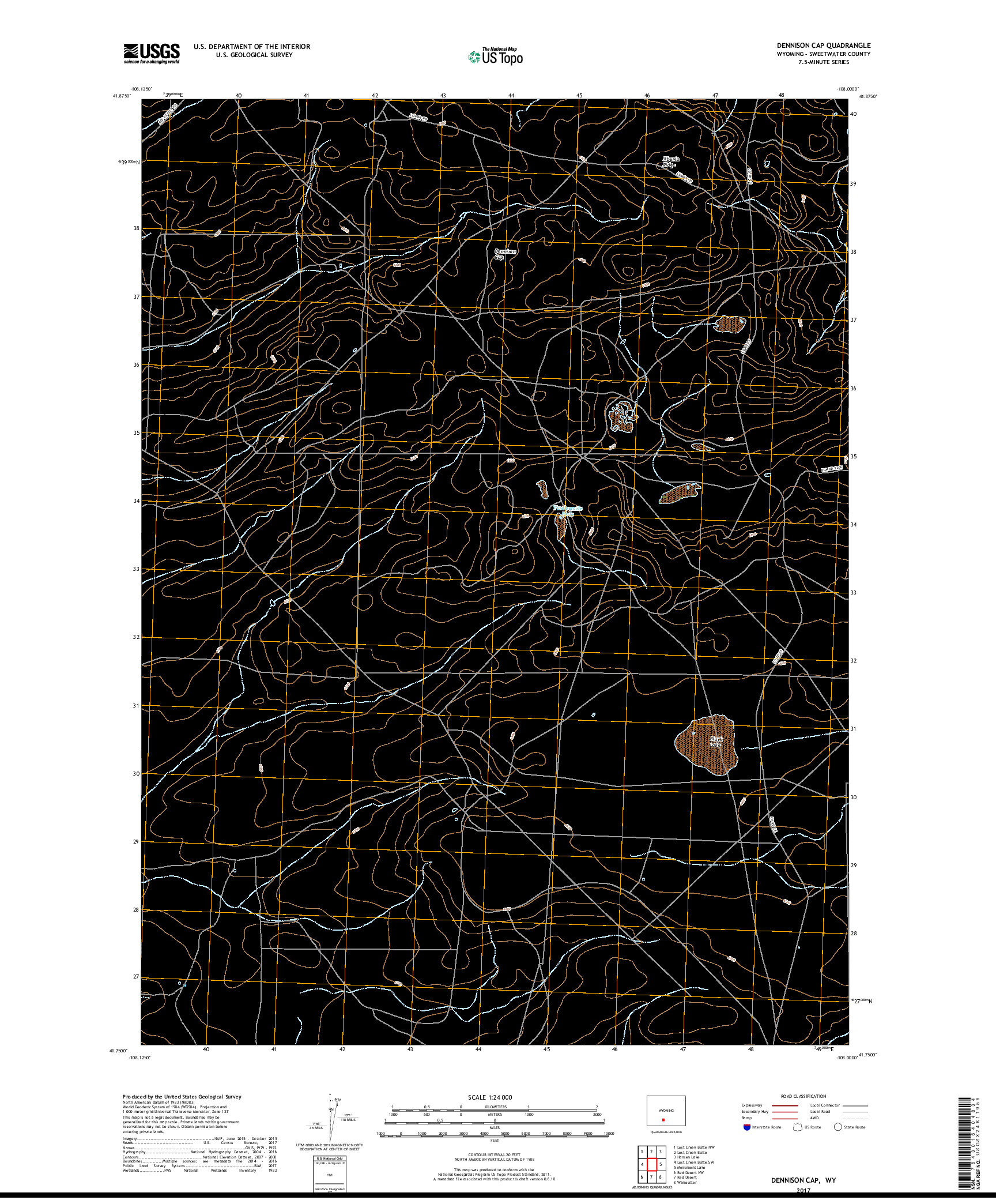 USGS US TOPO 7.5-MINUTE MAP FOR DENNISON CAP, WY 2017