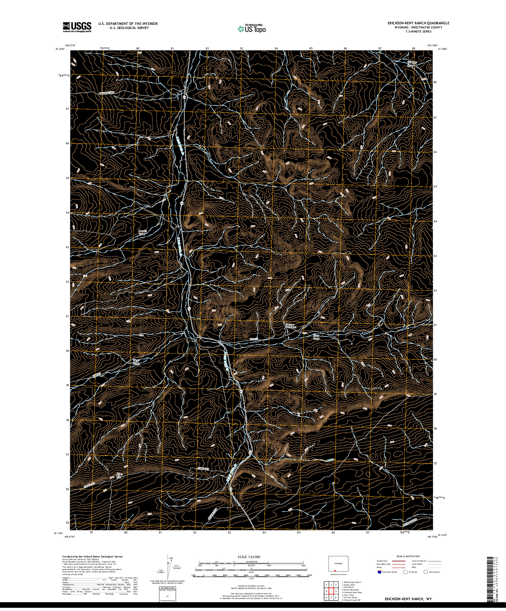 USGS US TOPO 7.5-MINUTE MAP FOR ERICKSON-KENT RANCH, WY 2017