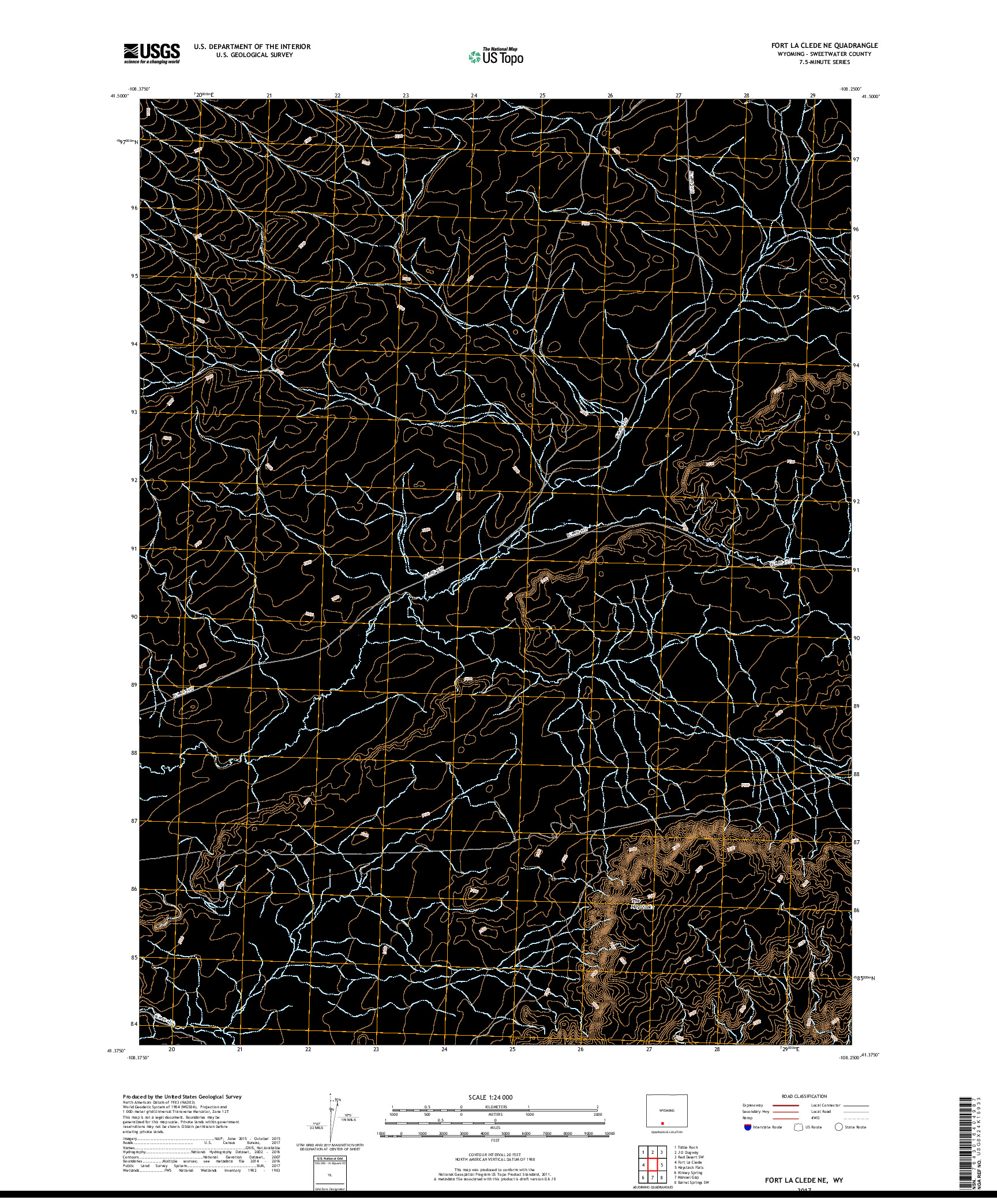 USGS US TOPO 7.5-MINUTE MAP FOR FORT LA CLEDE NE, WY 2017