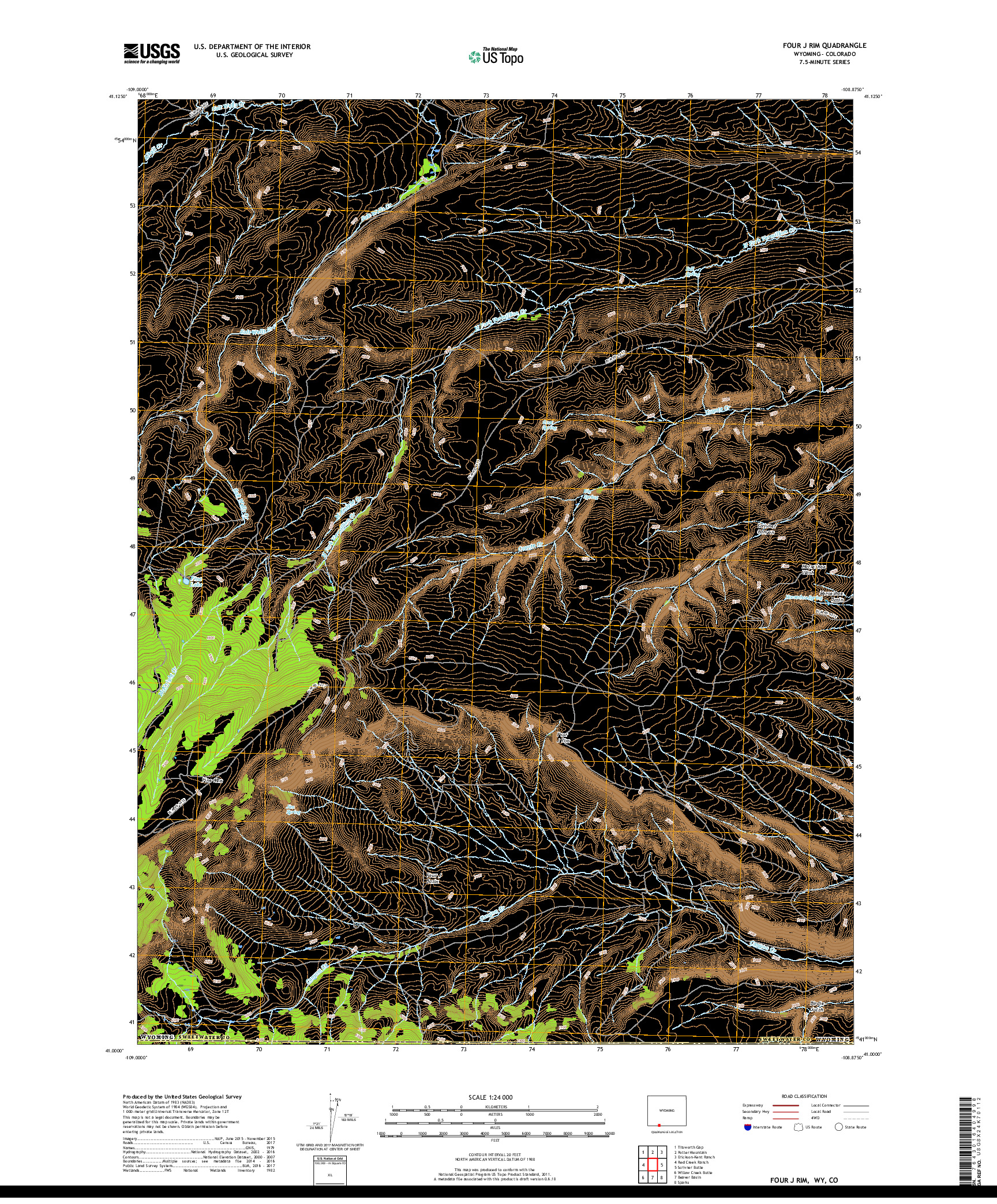 USGS US TOPO 7.5-MINUTE MAP FOR FOUR J RIM, WY,CO 2017