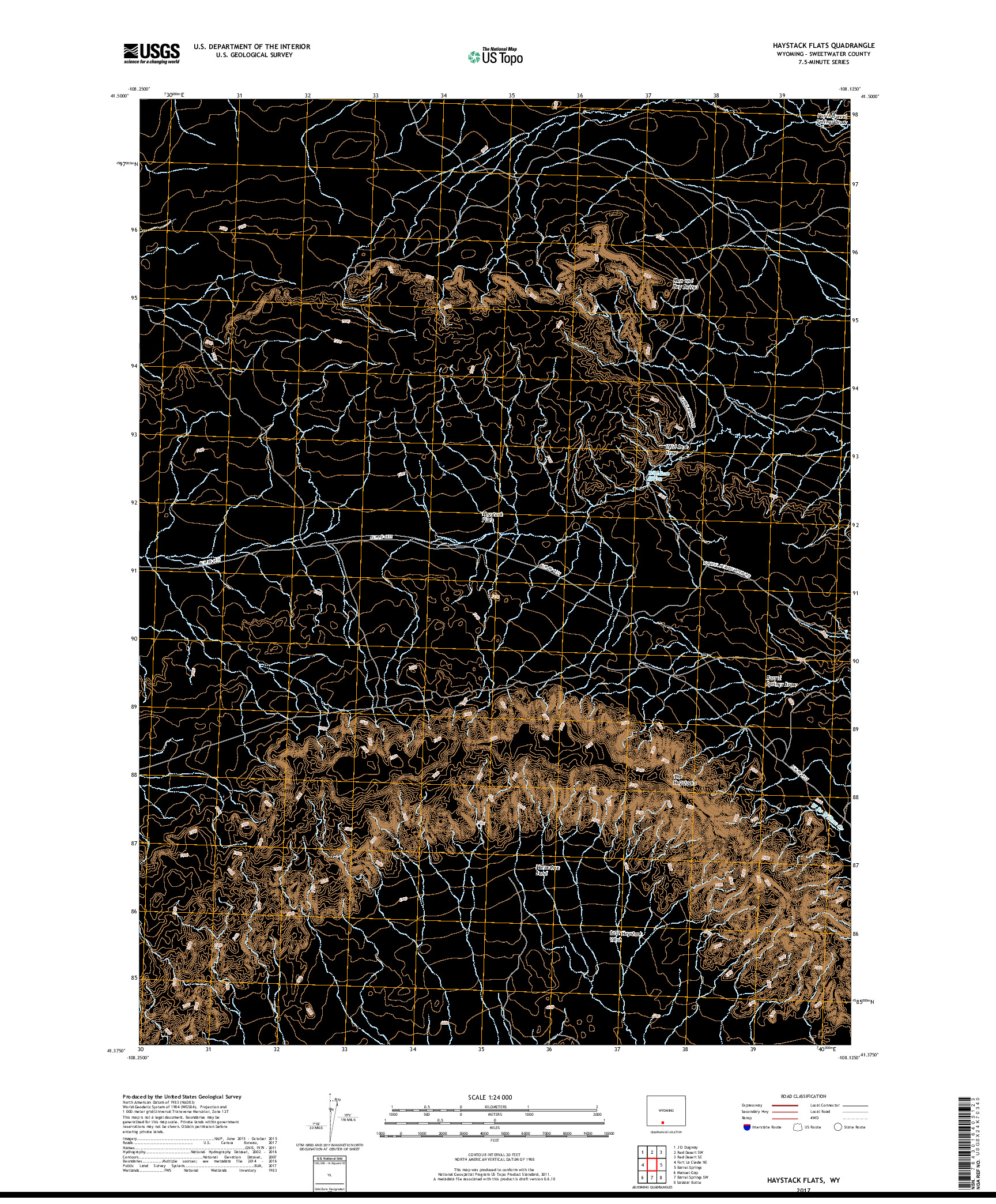 USGS US TOPO 7.5-MINUTE MAP FOR HAYSTACK FLATS, WY 2017