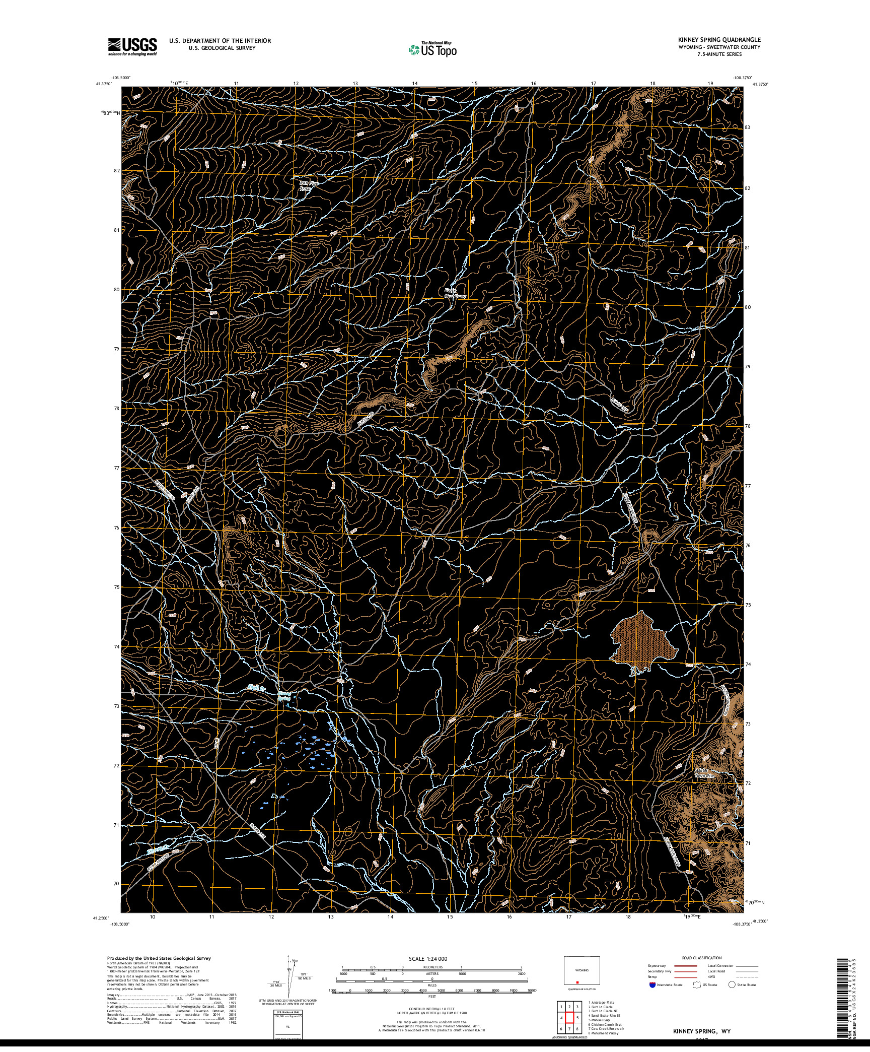 USGS US TOPO 7.5-MINUTE MAP FOR KINNEY SPRING, WY 2017