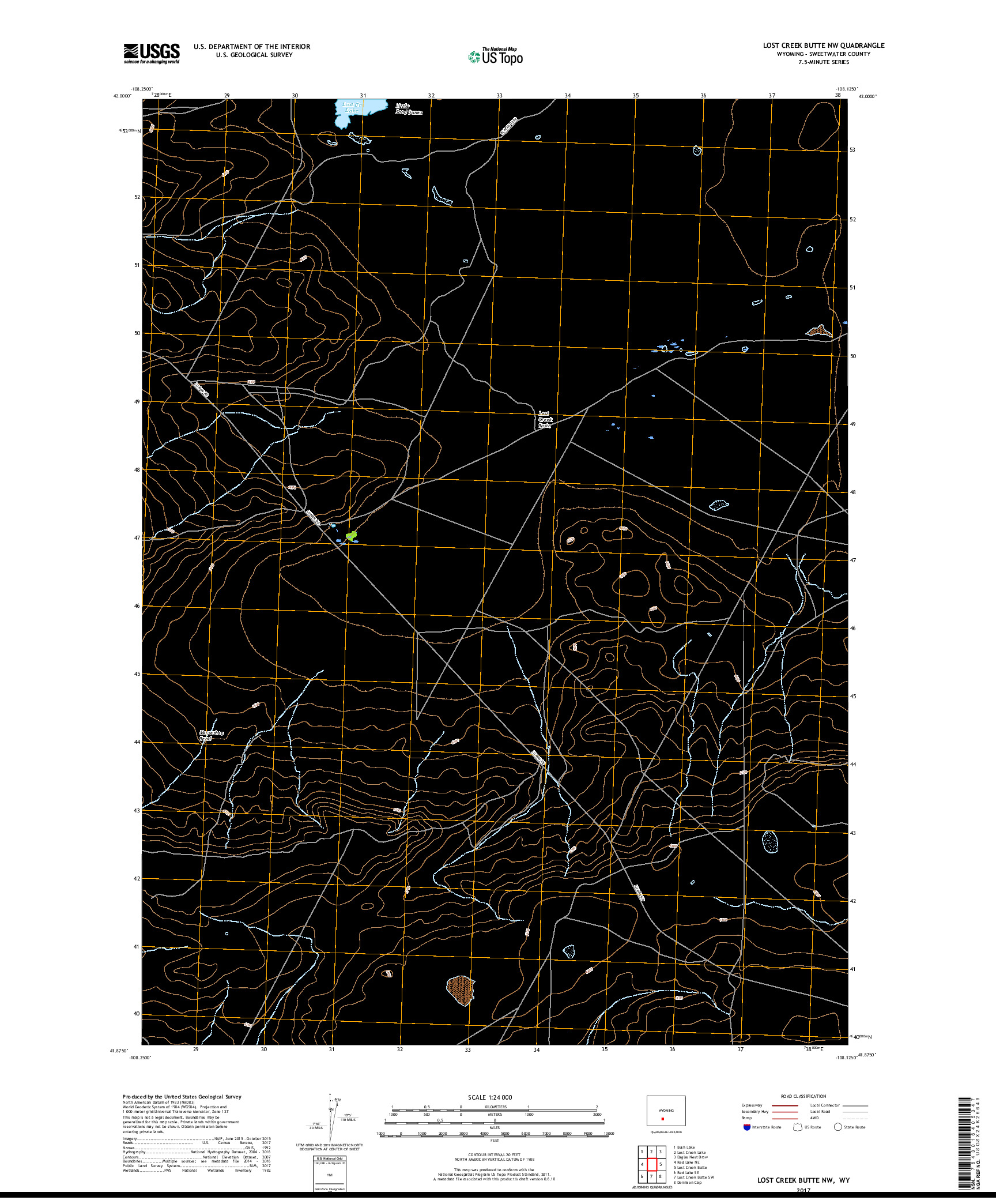 USGS US TOPO 7.5-MINUTE MAP FOR LOST CREEK BUTTE NW, WY 2017