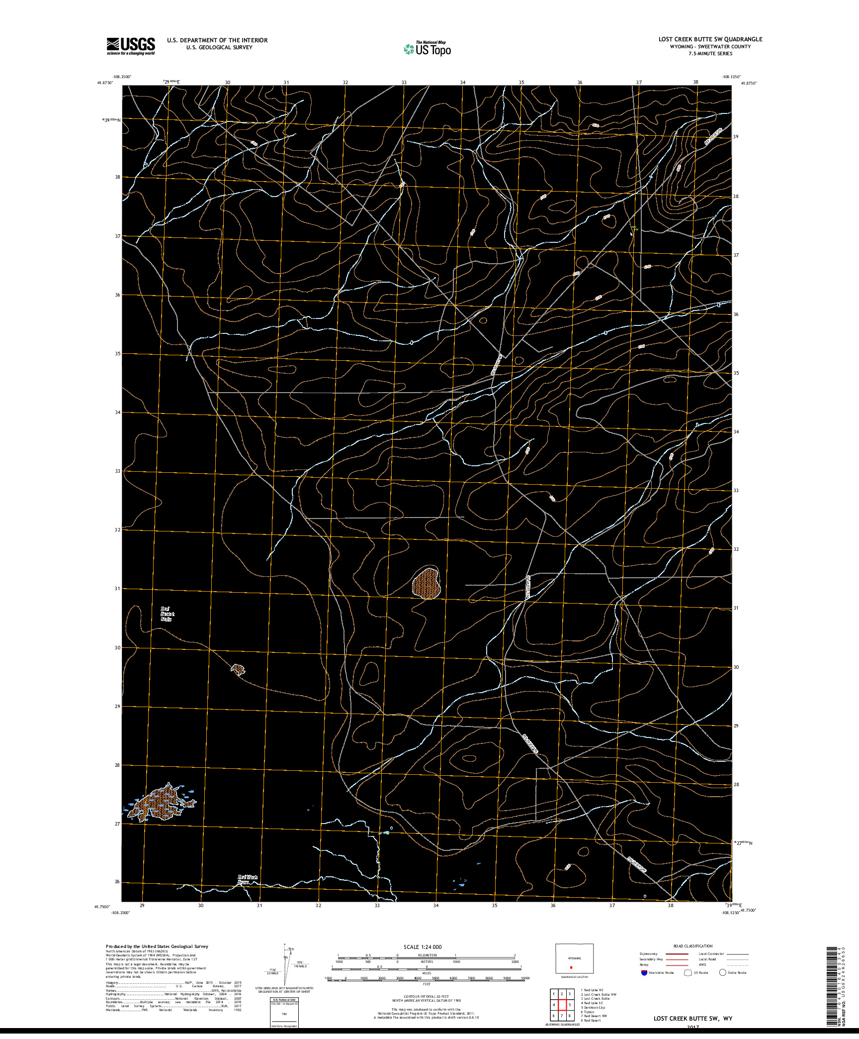 USGS US TOPO 7.5-MINUTE MAP FOR LOST CREEK BUTTE SW, WY 2017