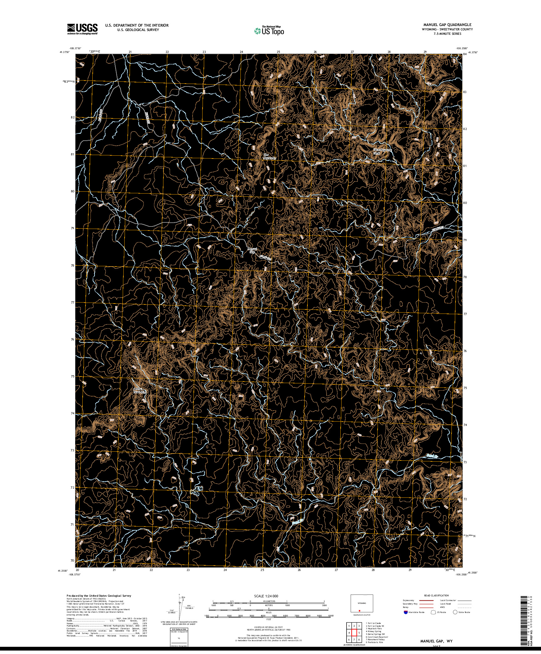 USGS US TOPO 7.5-MINUTE MAP FOR MANUEL GAP, WY 2017