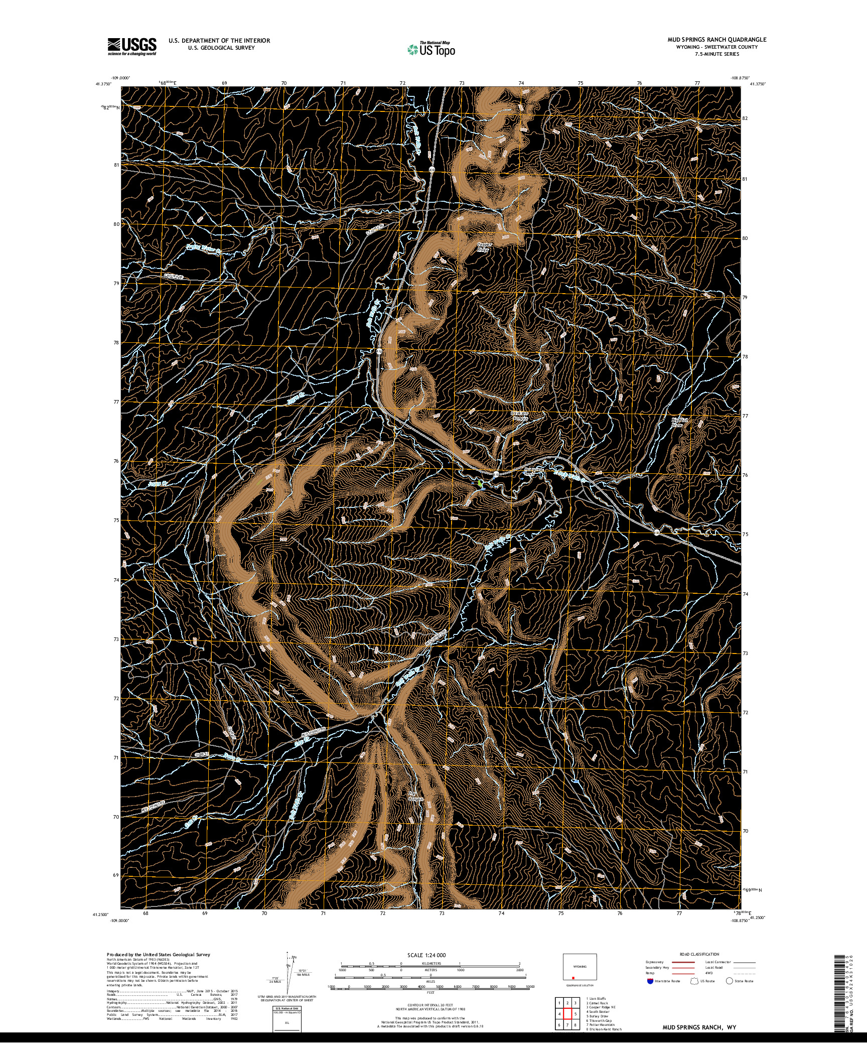USGS US TOPO 7.5-MINUTE MAP FOR MUD SPRINGS RANCH, WY 2017