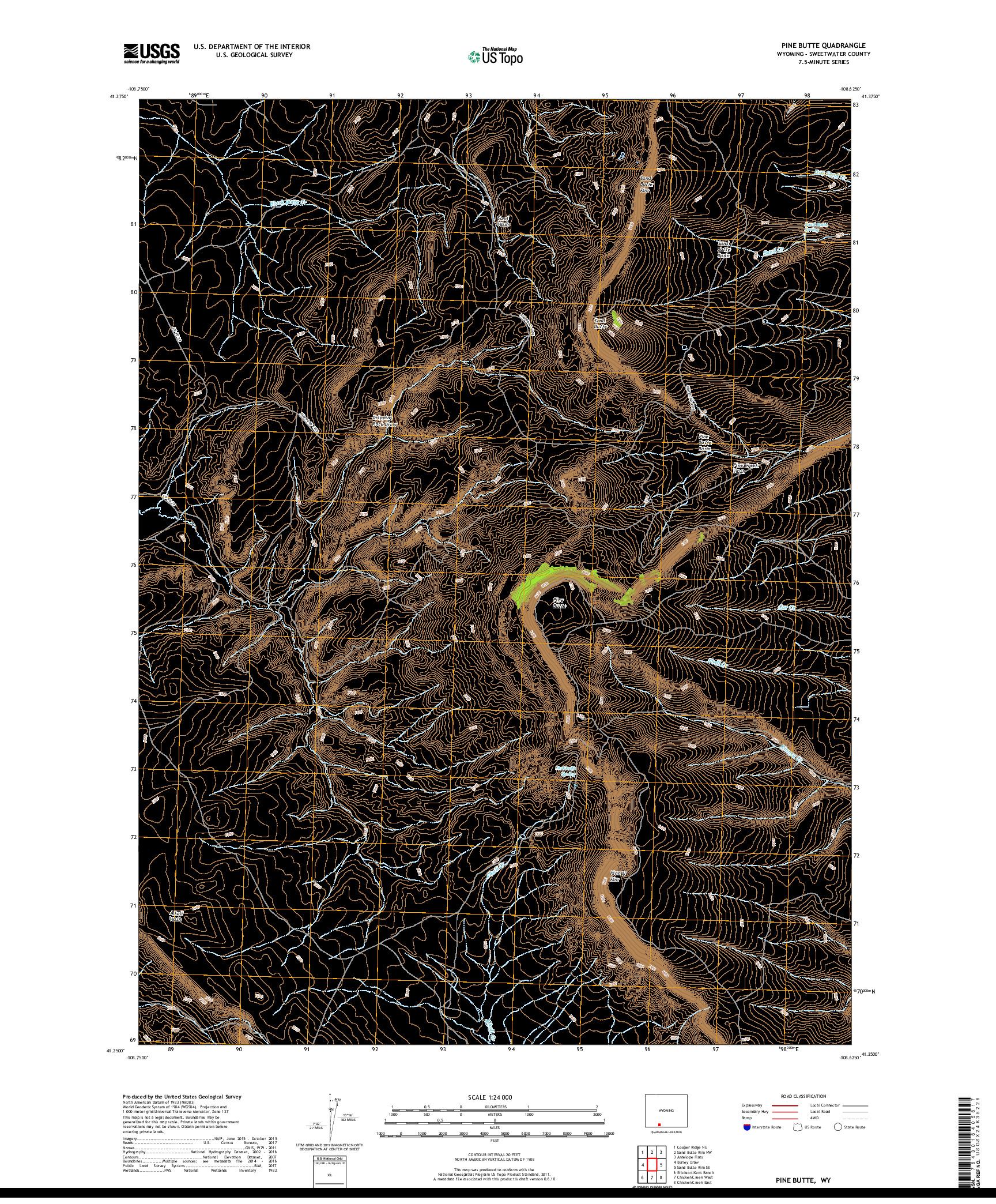 USGS US TOPO 7.5-MINUTE MAP FOR PINE BUTTE, WY 2017