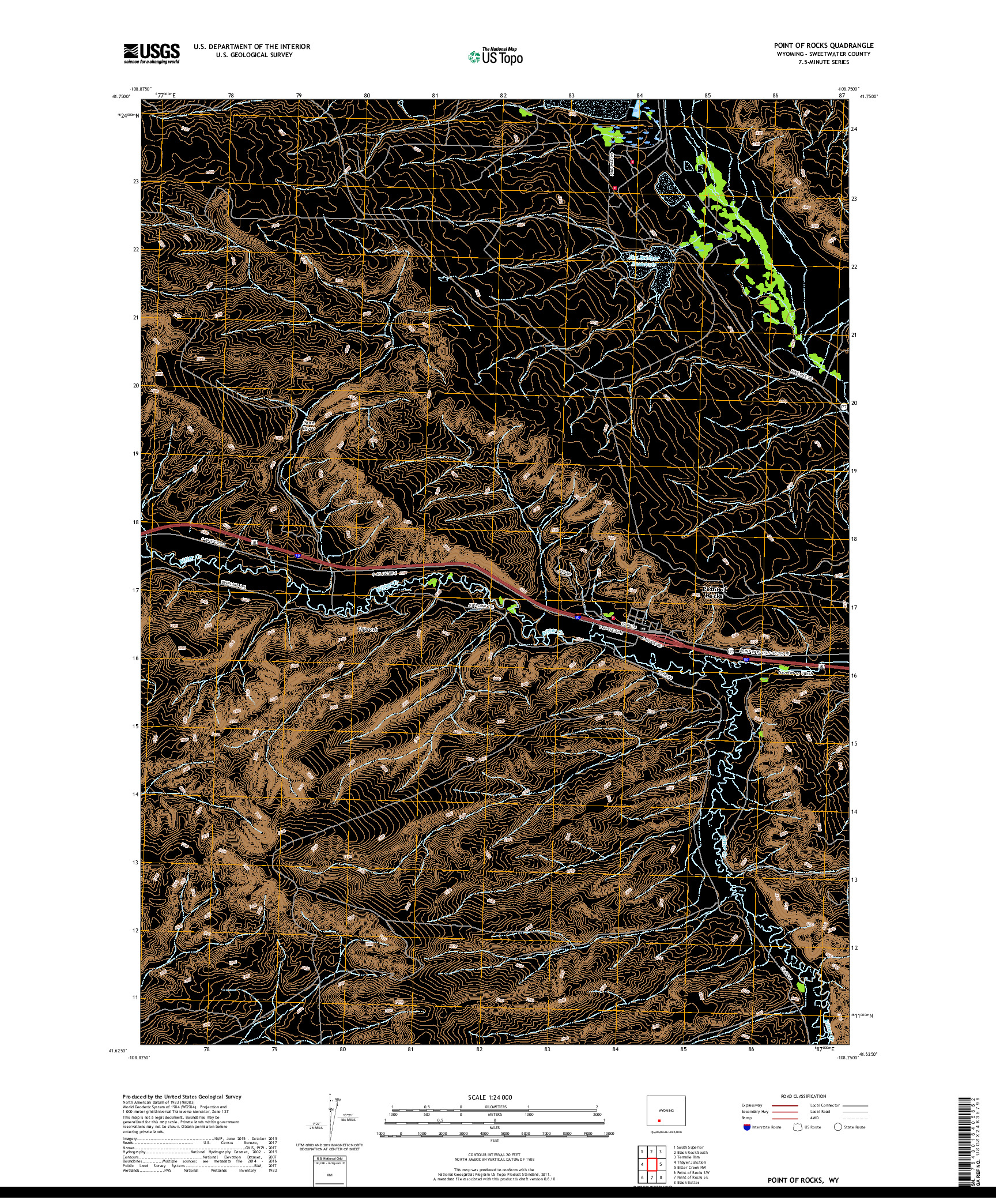 USGS US TOPO 7.5-MINUTE MAP FOR POINT OF ROCKS, WY 2017