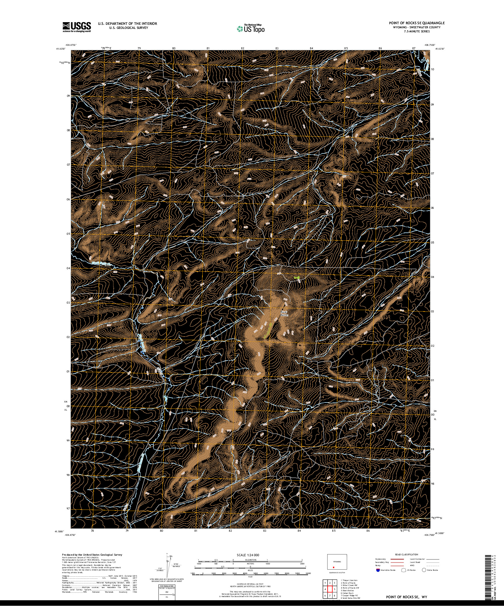 USGS US TOPO 7.5-MINUTE MAP FOR POINT OF ROCKS SE, WY 2017