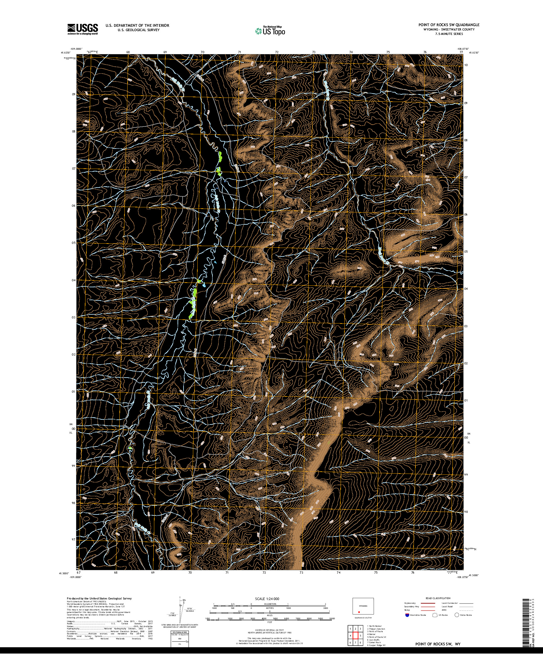 USGS US TOPO 7.5-MINUTE MAP FOR POINT OF ROCKS SW, WY 2017